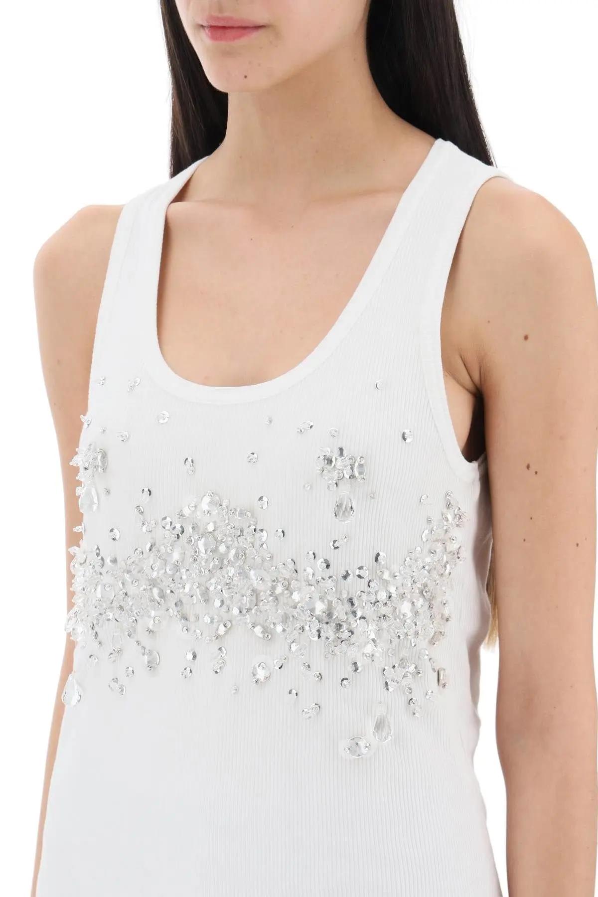 Bottega Veneta Double-layered Ribbed Tank Top With Crystals And Sequins In White