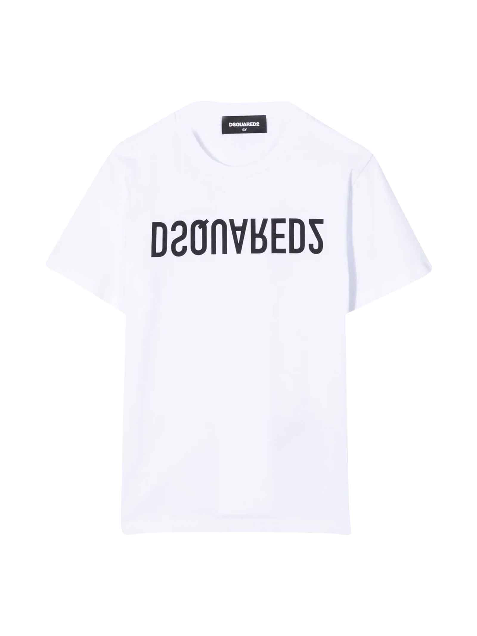Dsquared2 White Teen T-shirt With Black Print Dsquared Kids