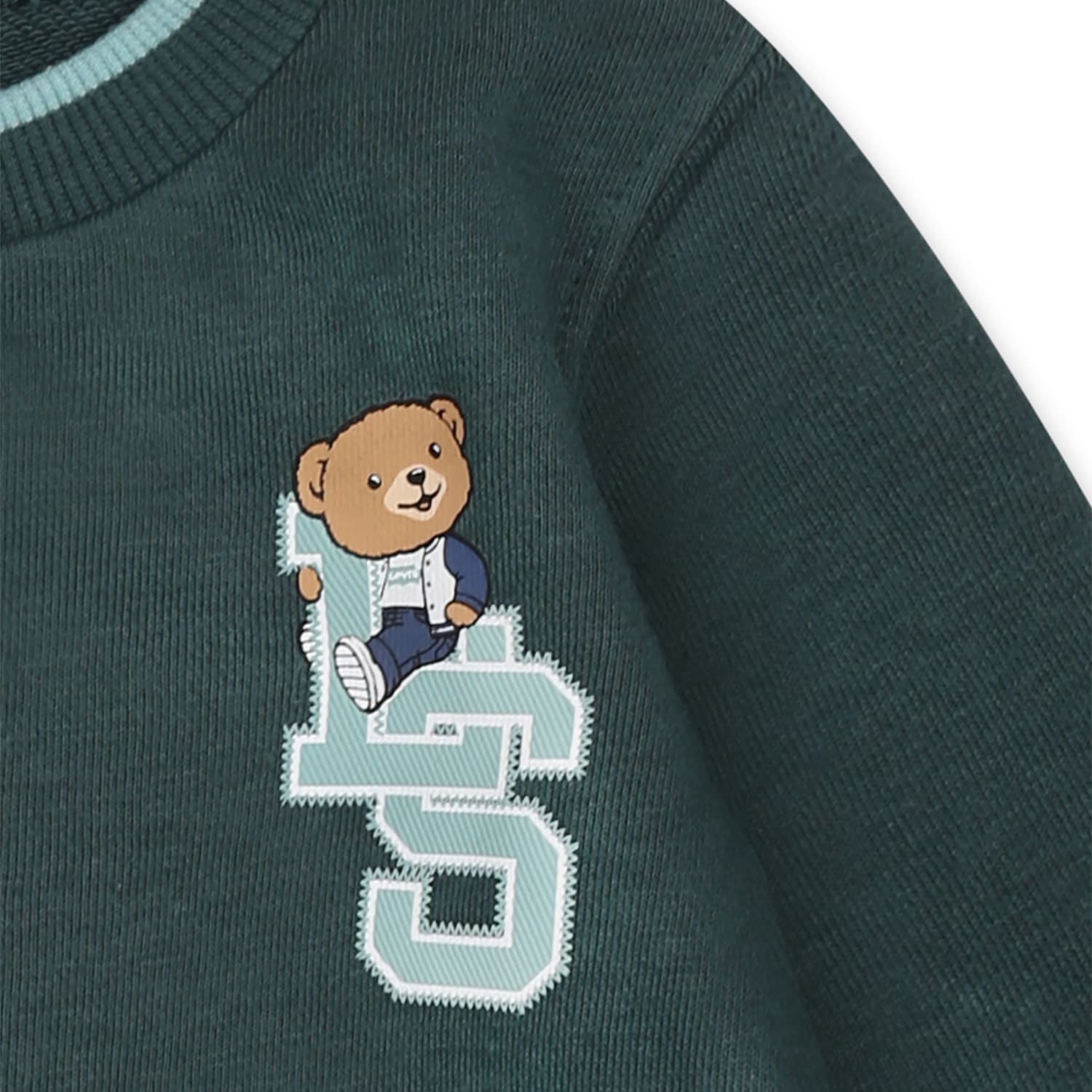 Levi's Green Sweatshirt For Baby Boy With Teddy Bear Print In Green