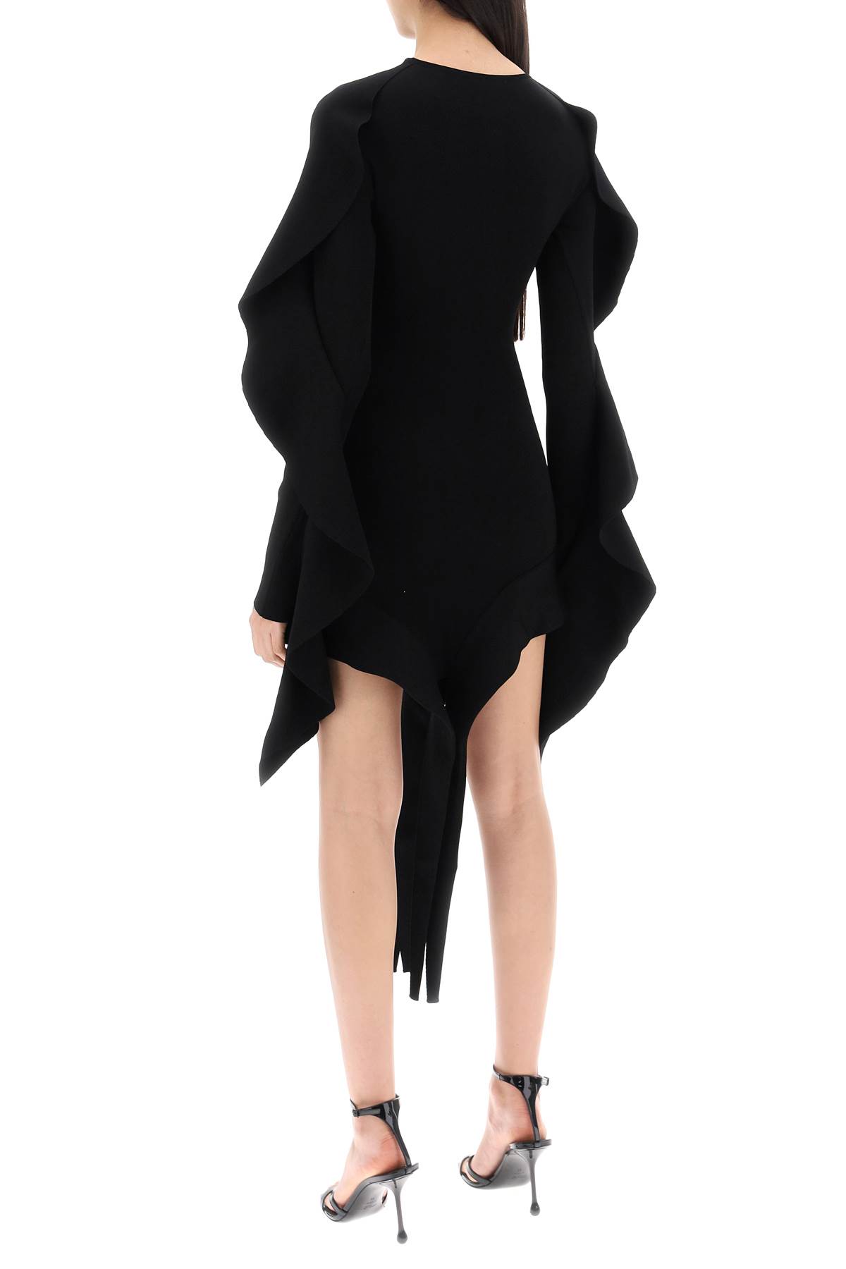 Shop Mugler Asymmetric Mini Dress With Ruffle Details In Black (black)