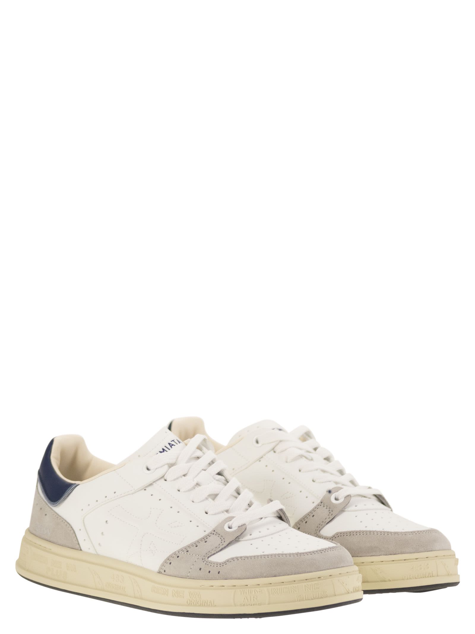 Premiata Quinn 7323 - Leather Trainers In White/blue