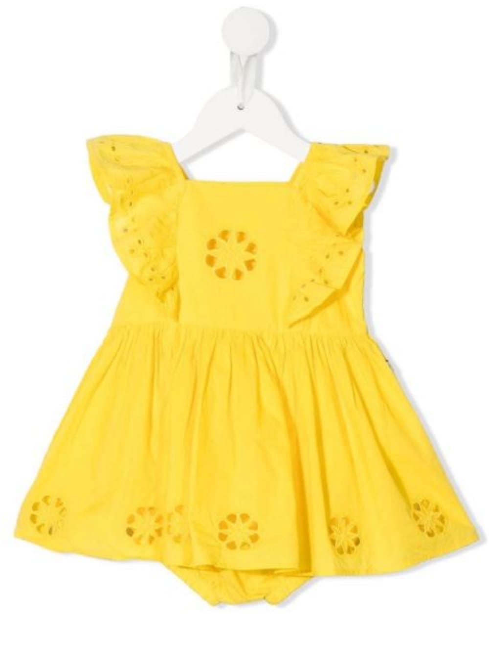 Stella Mccartney Kids Embroidered Dress With Coulottes In Yellow Cotton