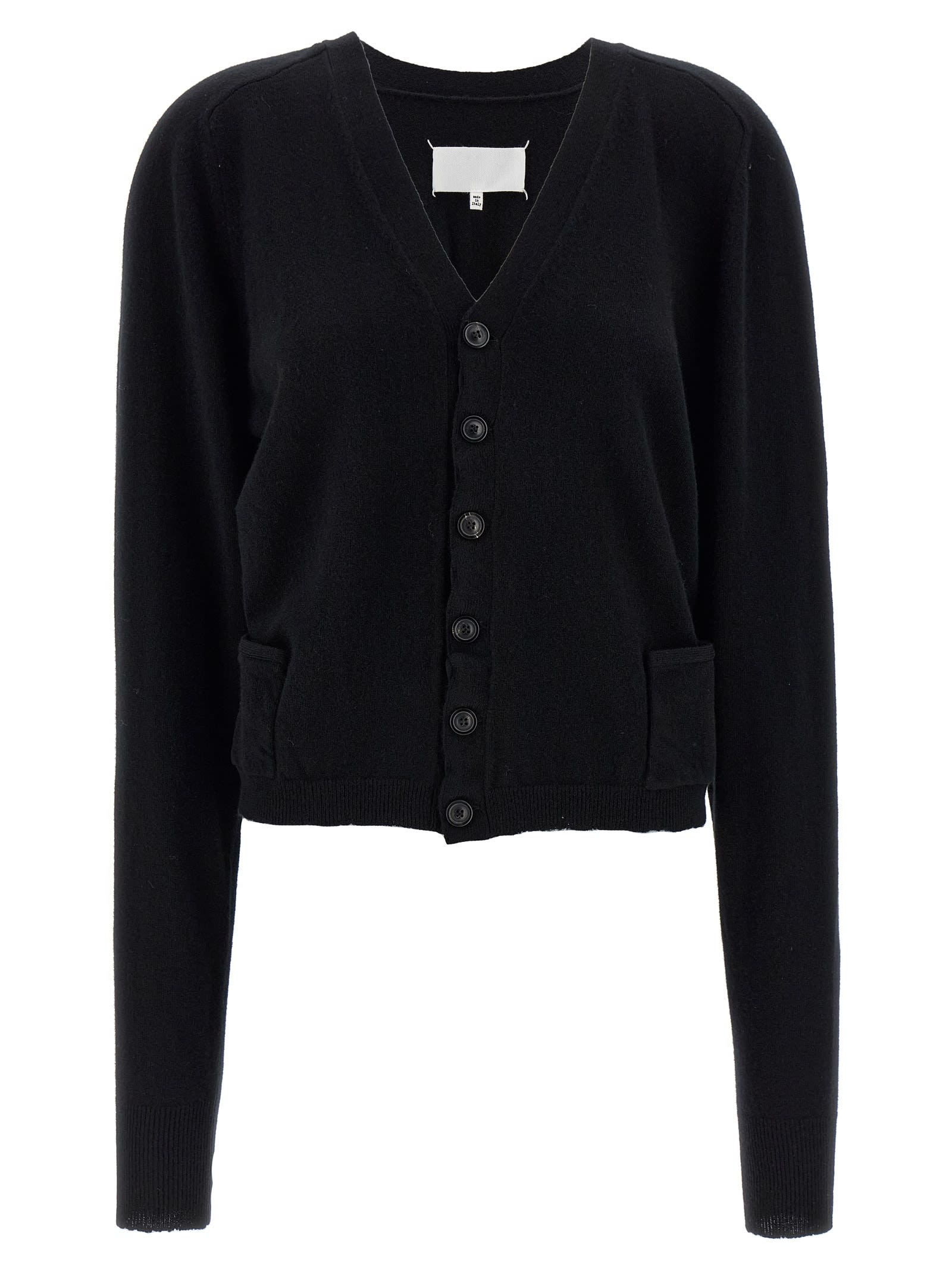 Maison Margiela V-neck Cardigan Featuring Patch Pockets In Black