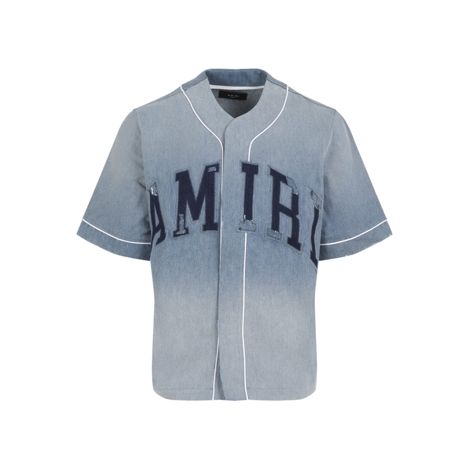 Shop Amiri Sunfaded Baseball Shirt In Perfect Indigo