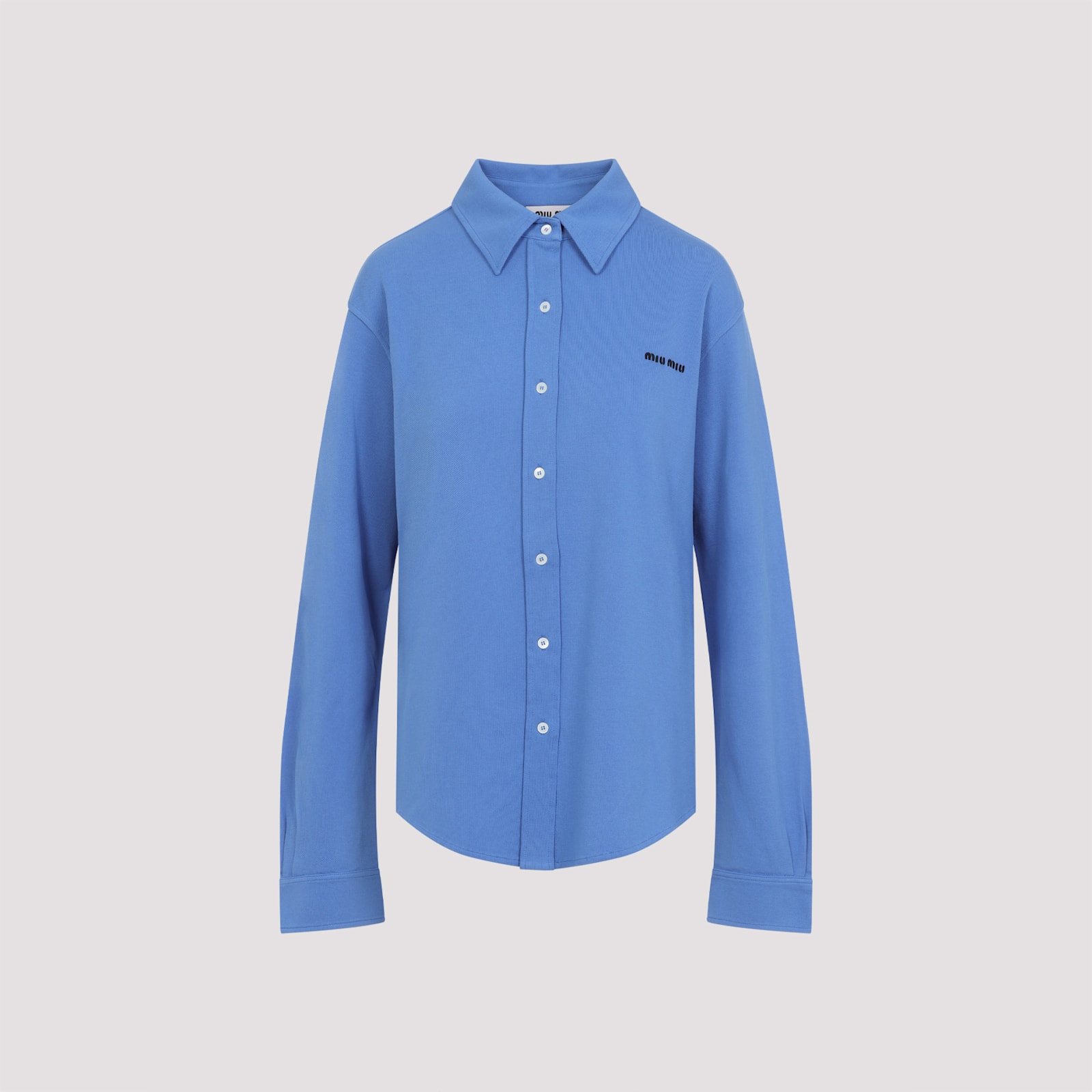 Miu Miu Button-down Shirt With Classic Collar In Blue
