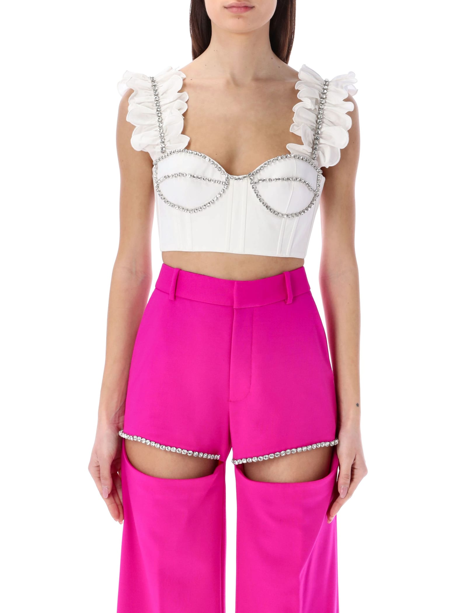 Area Cotton Bustier Top With Crystals In White