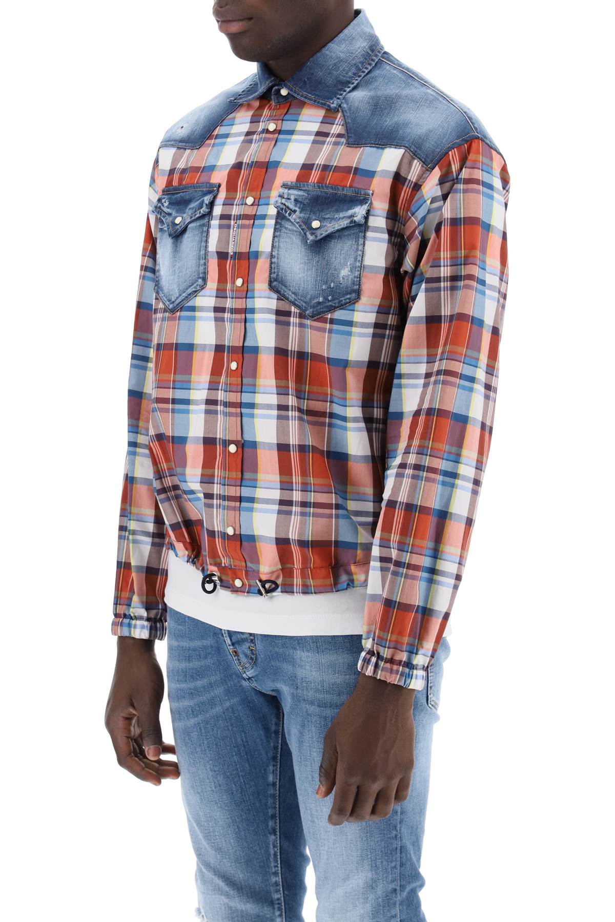 Shop Dsquared2 Plaid Western Shirt With Denim Inserts In Mix Colours (red)