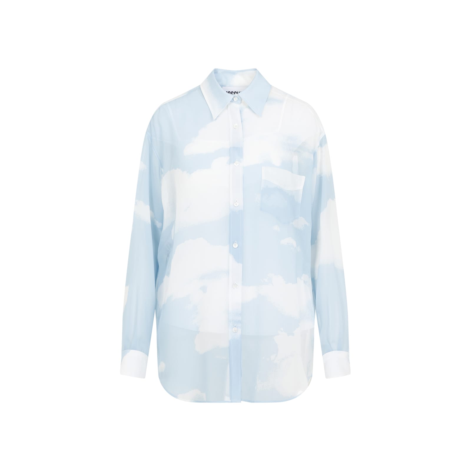 Moschino Blue Silk Long-sleeved Shirt In Azzurro