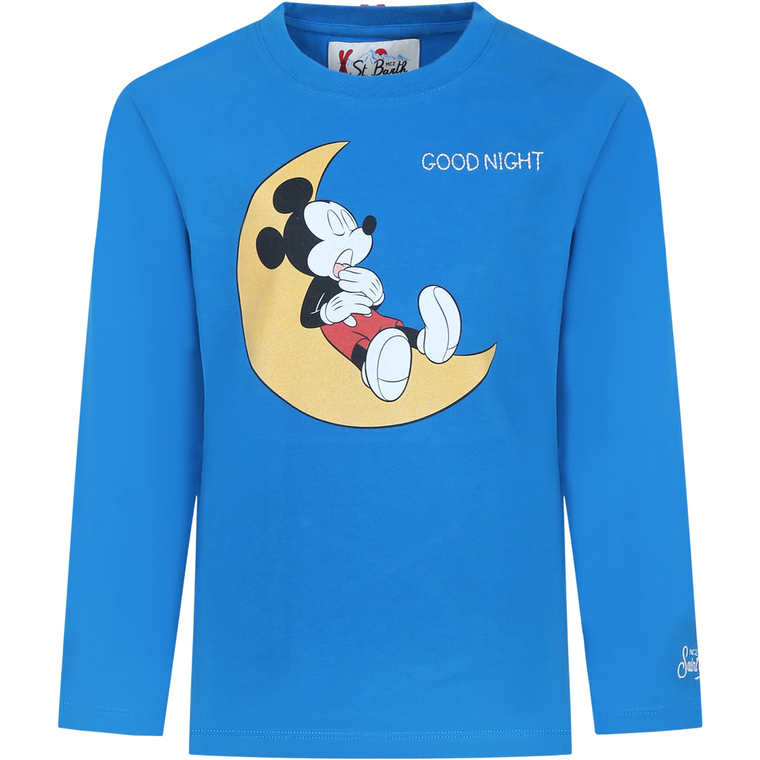 Mc2 Saint Barth Kids' Blue Pajama T-shirt For Boy With Mickey Mouse Print In Light Blue