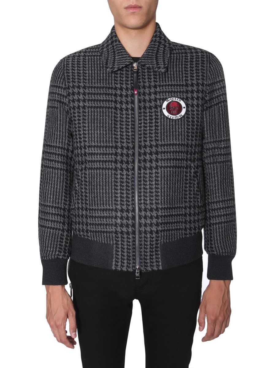 Shop Alexander Mcqueen Bomber With Logo Patch In Grey