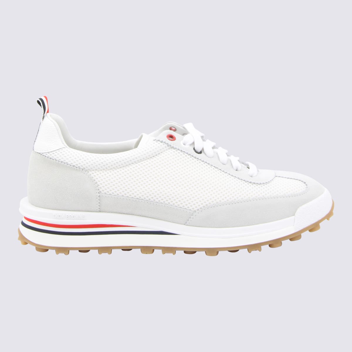 THOM BROWNE WHITE LEATHER SNEAKERS