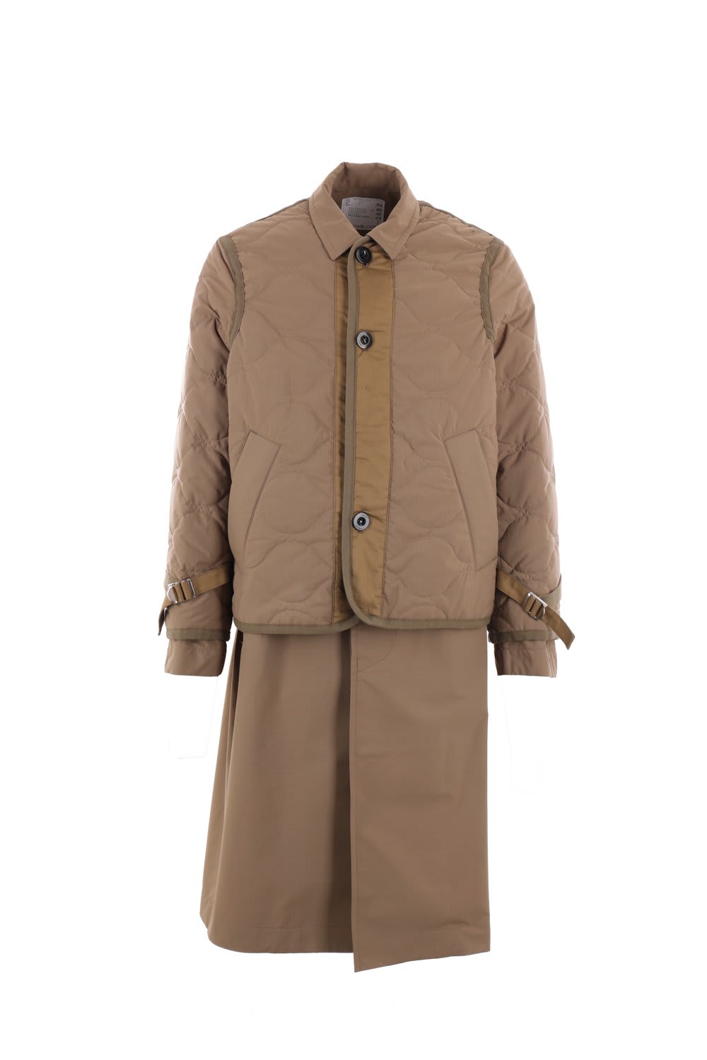 Sacai Layered Effect Quilted Coat In Beige