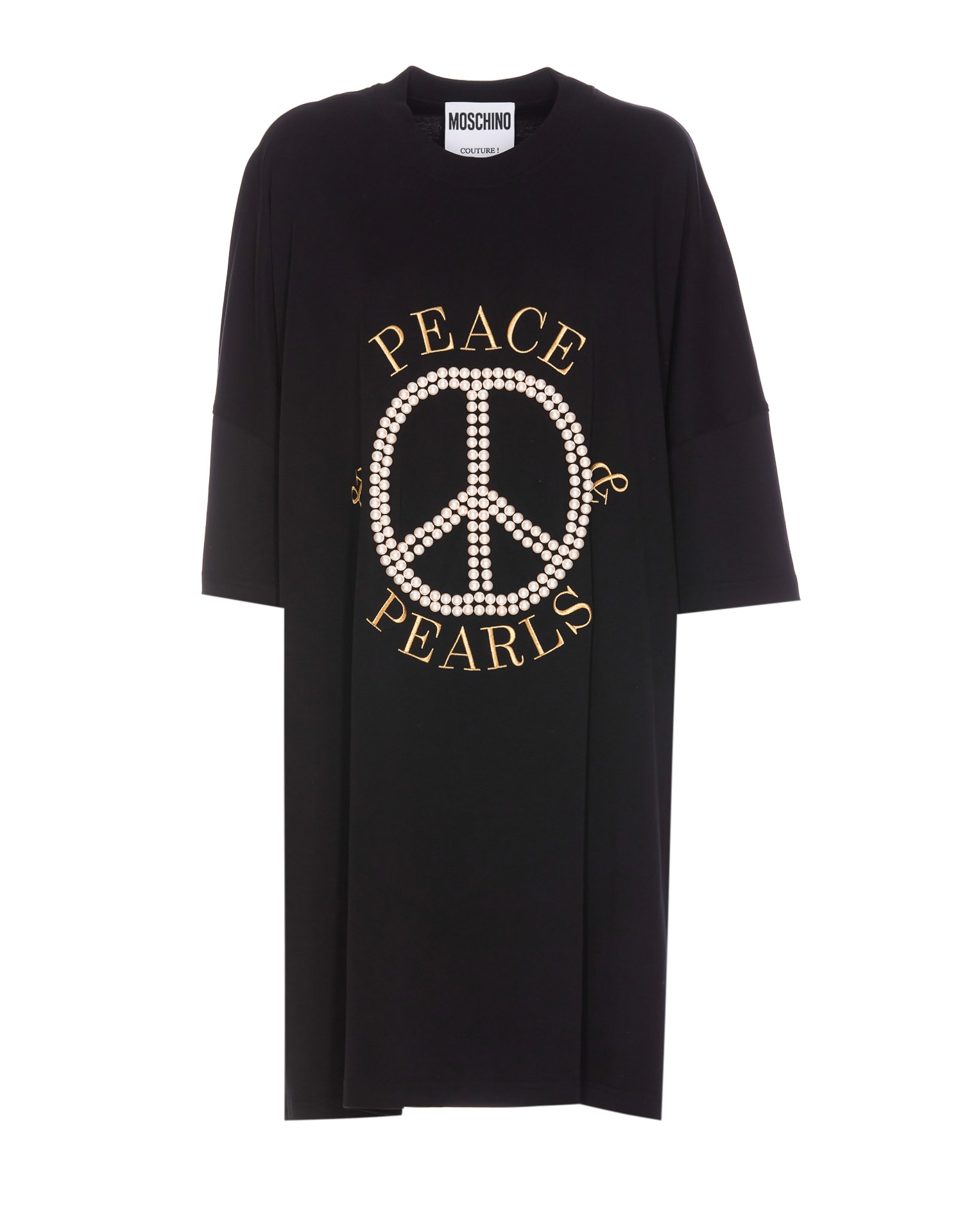 Shop Moschino Peace & Pearls Dress In Black