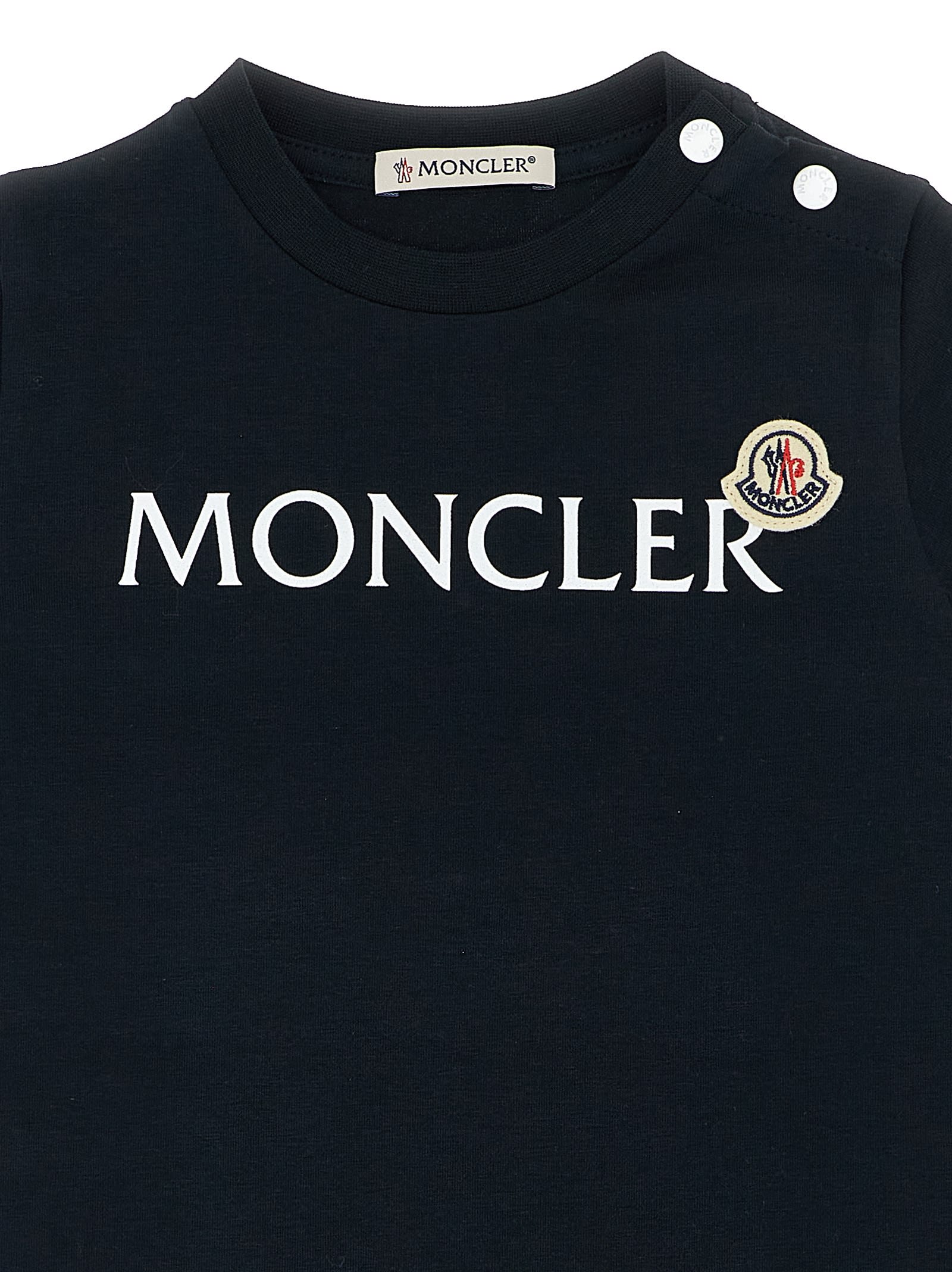 Moncler Blue T-shirt For Baby Boy With Logo In Black