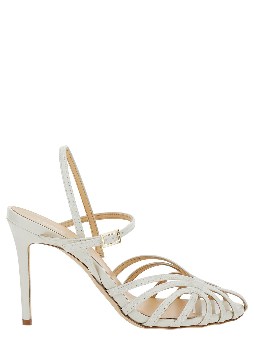White Sandals With Front Cage In Patent Leather Woman