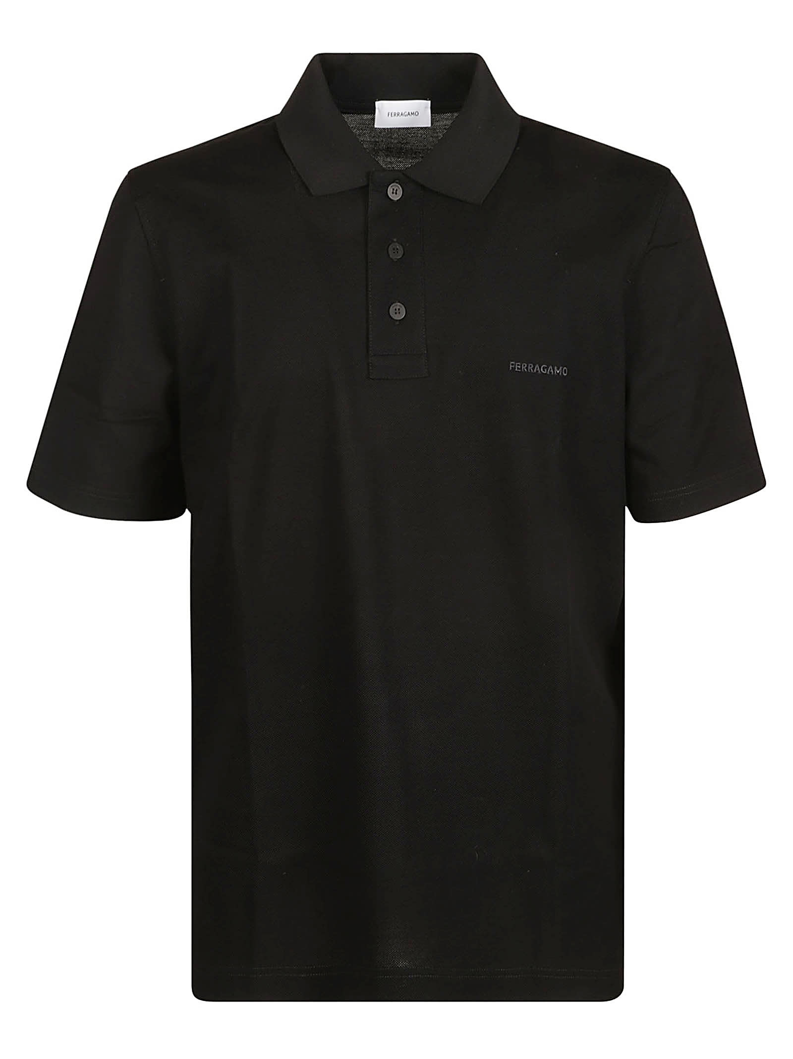 Ferragamo Logo Buttoned Polo Shirt In Black
