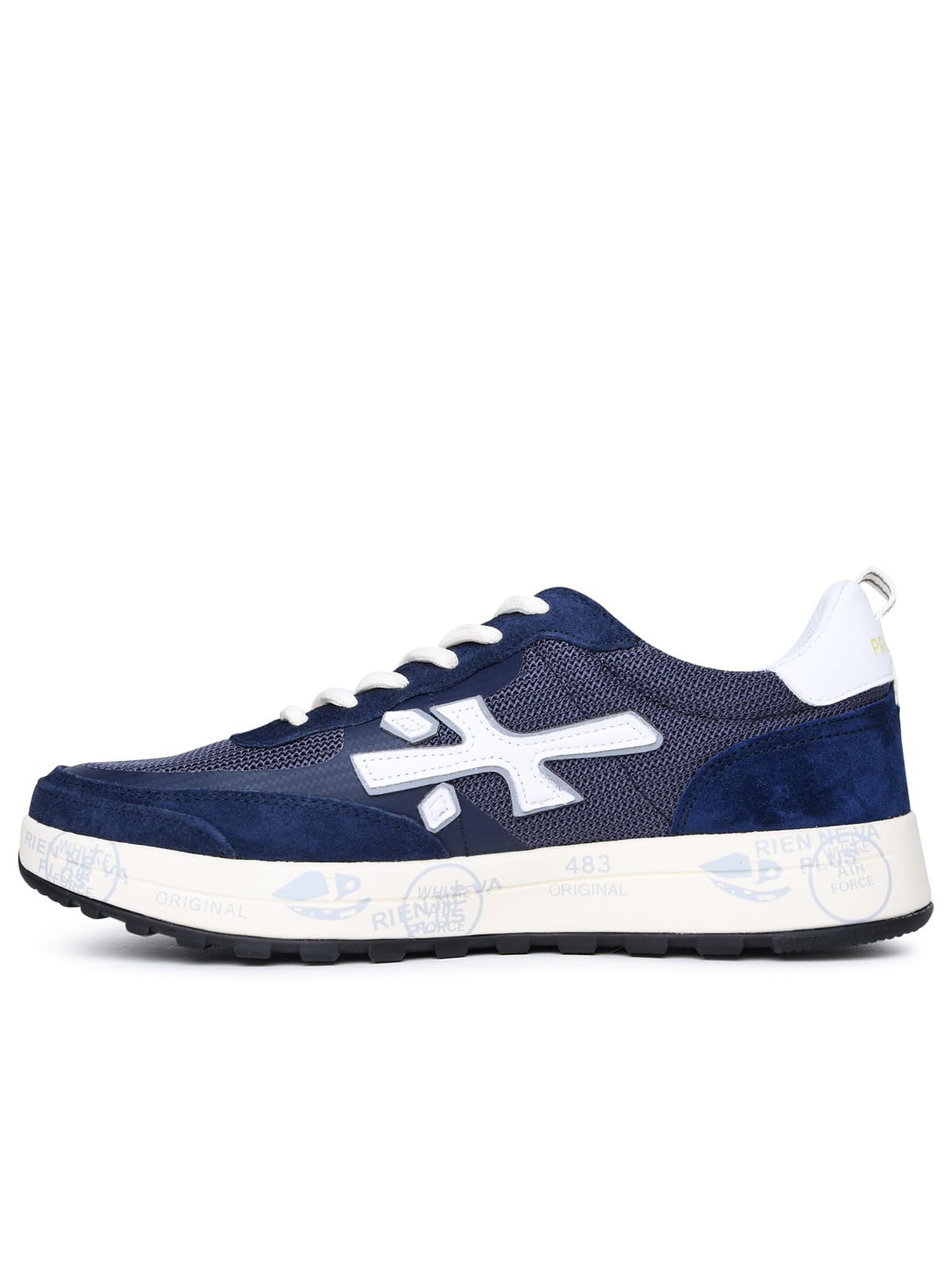 Shop Premiata Nous Blue Leather And Fabric Sneakers