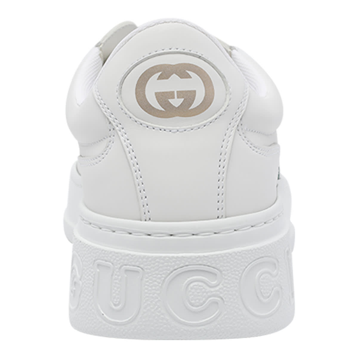 Gucci Men White Sneakers With Web Detail And Oversized Sole In Leather Man In White