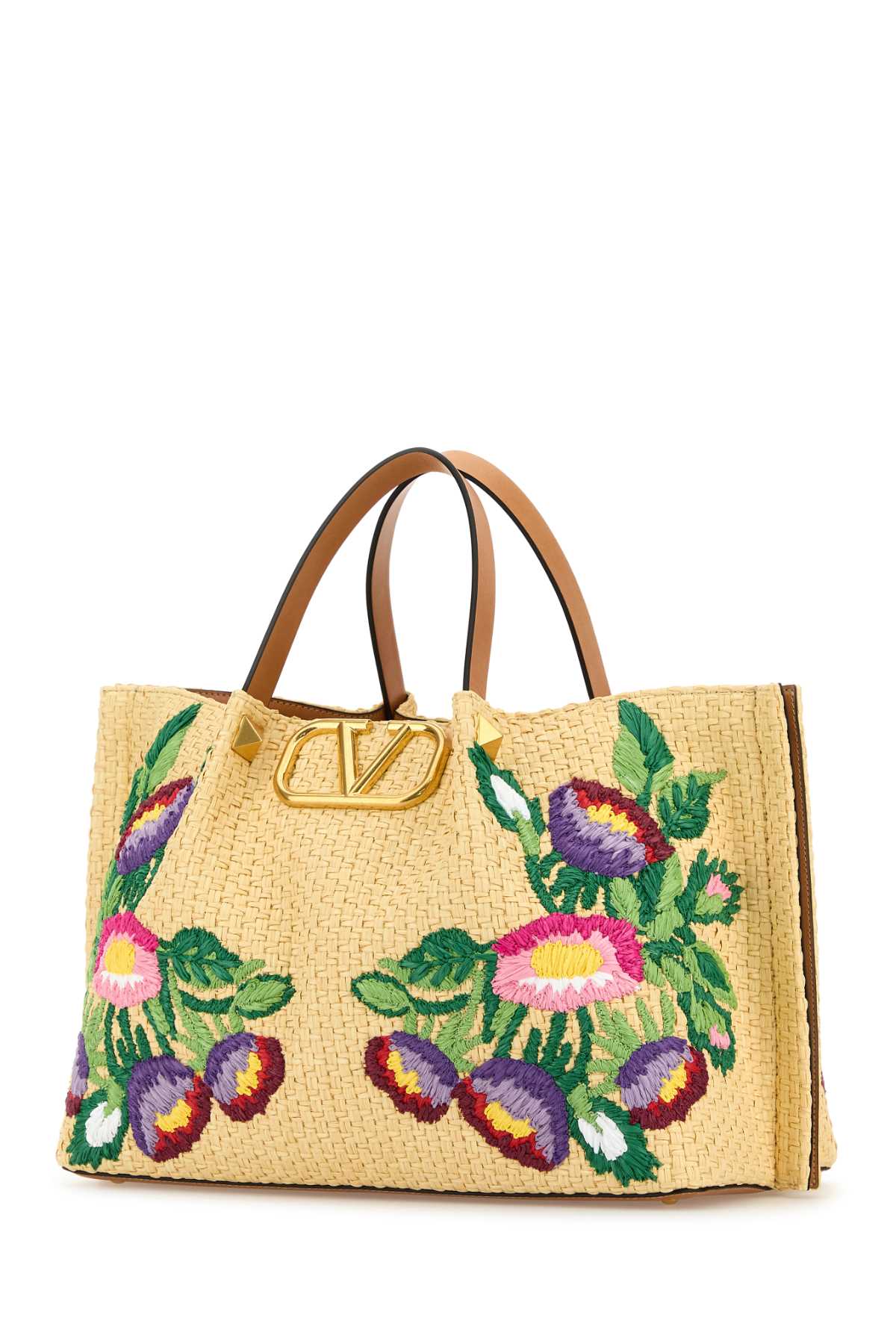 Valentino Raffia Vlogo Signature Shoulder Bag In Nude