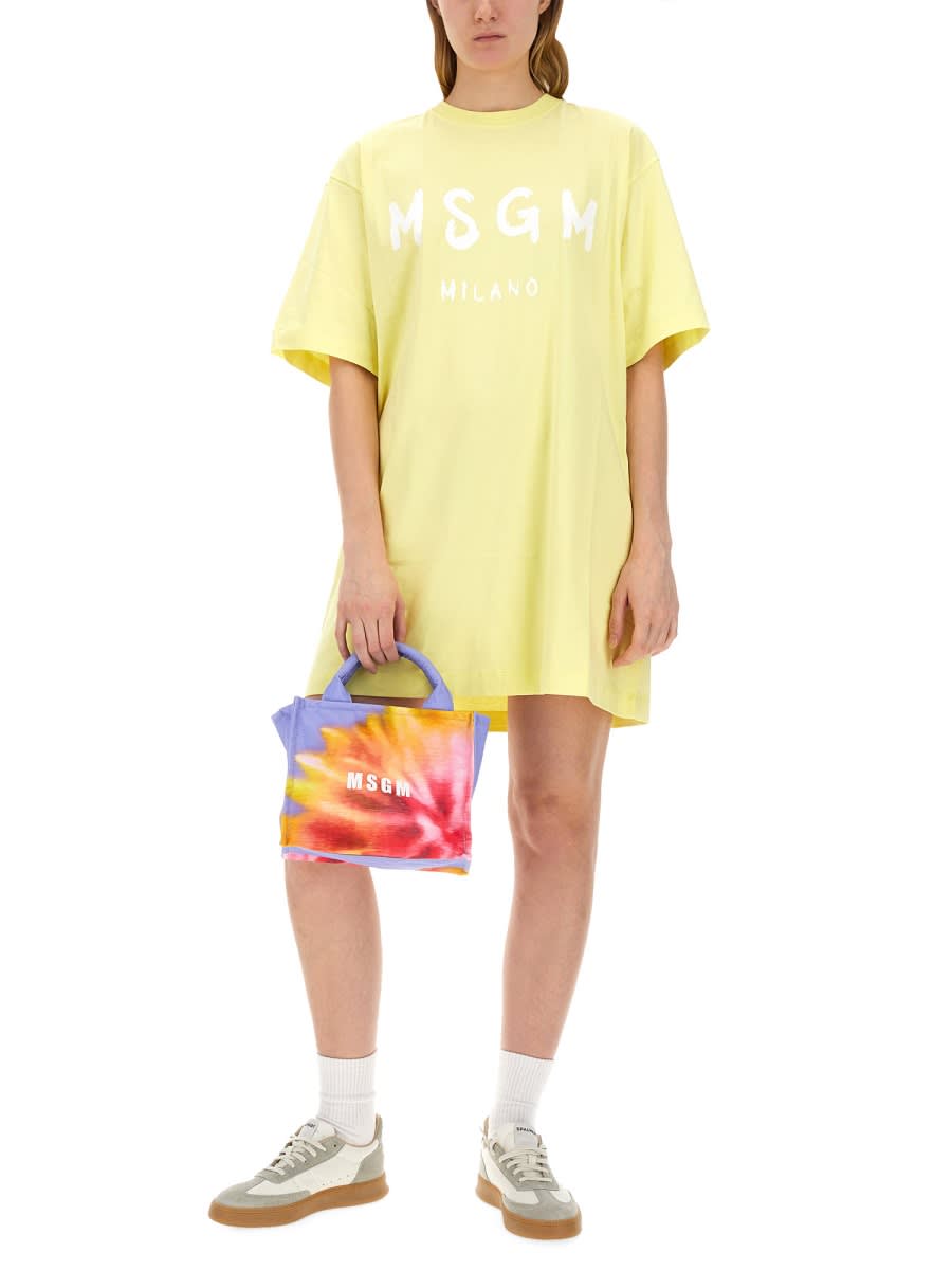 Shop Msgm T-shirt Dress In Yellow