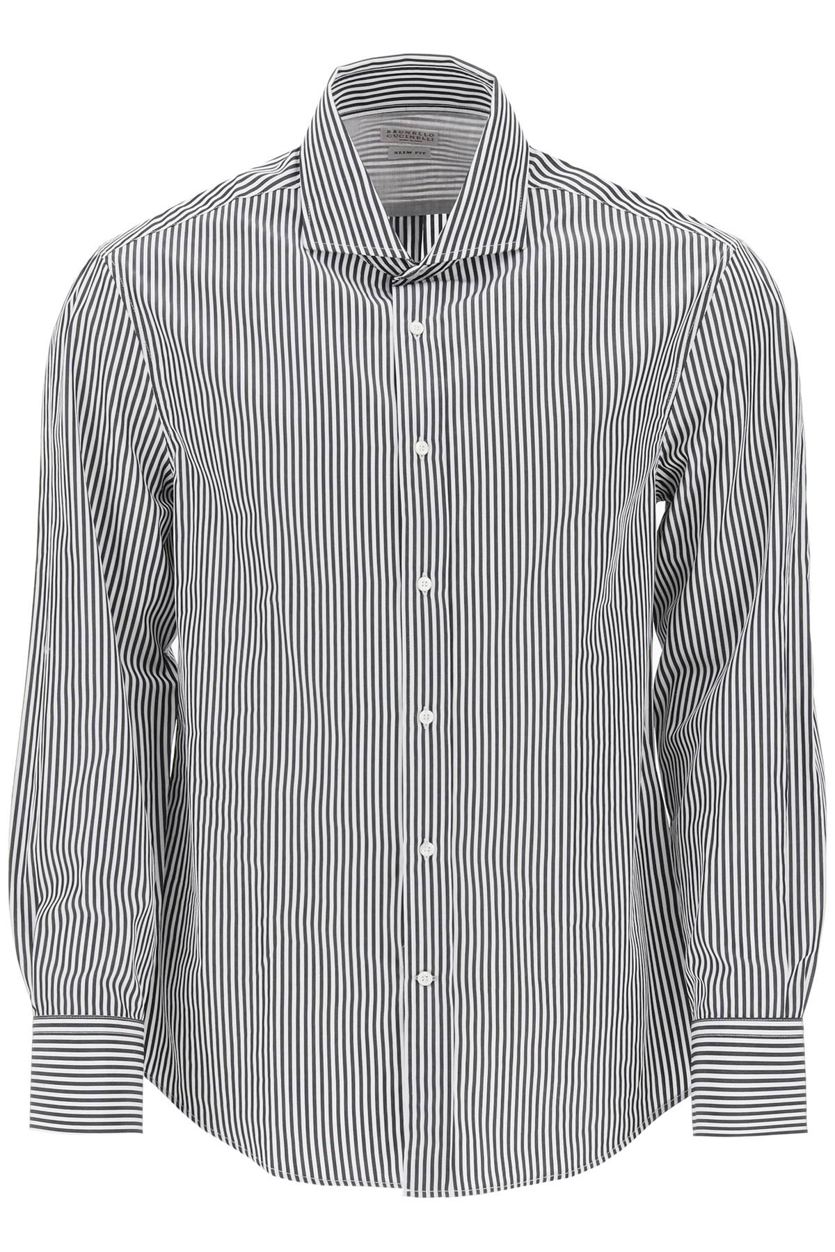 Shop Brunello Cucinelli Spread Collar Slim Fit Shirt In Grey