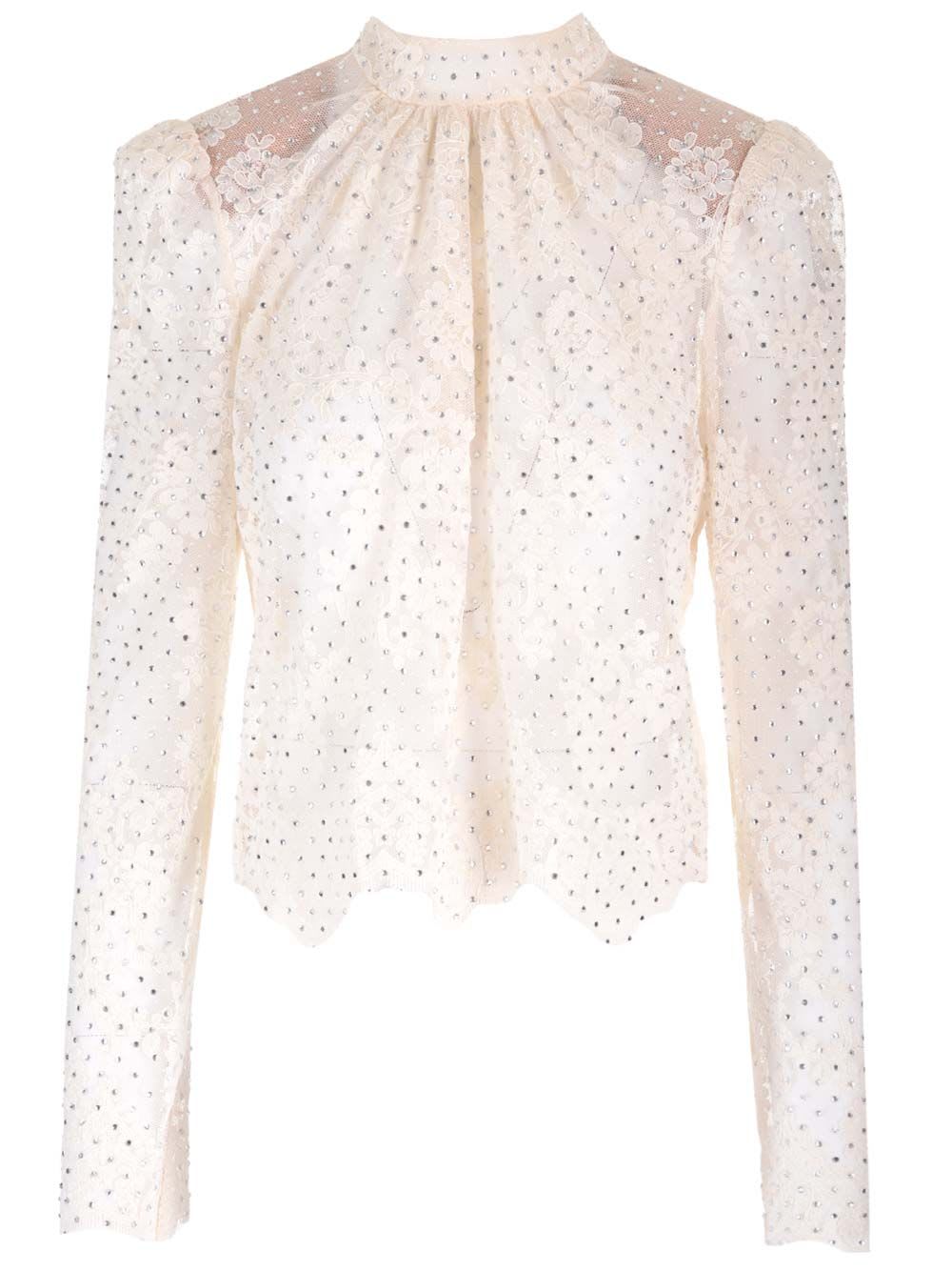 Shop Self-portrait Rhinestone Embellished Lace Top In White