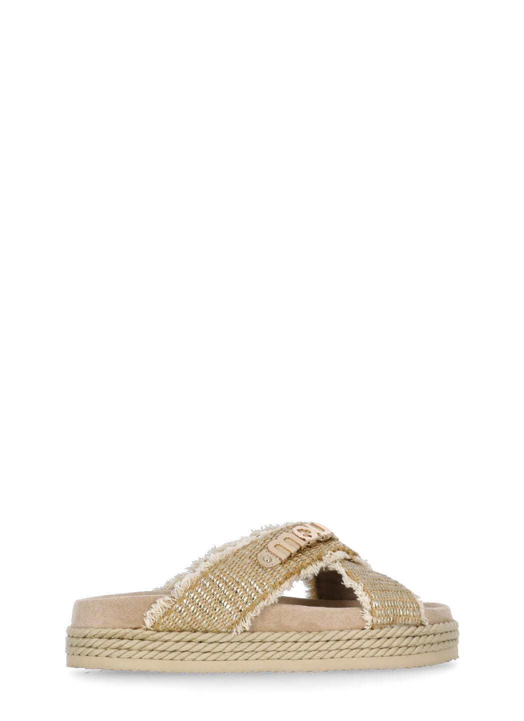 Crisscross Flats In Beige Raffia