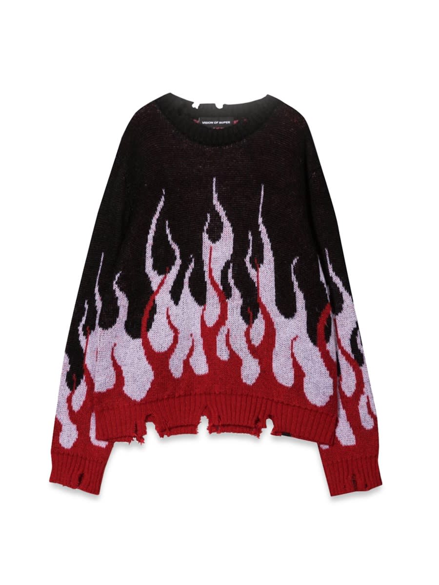 Vision Of Super Black Sweater With Double Flames In Black