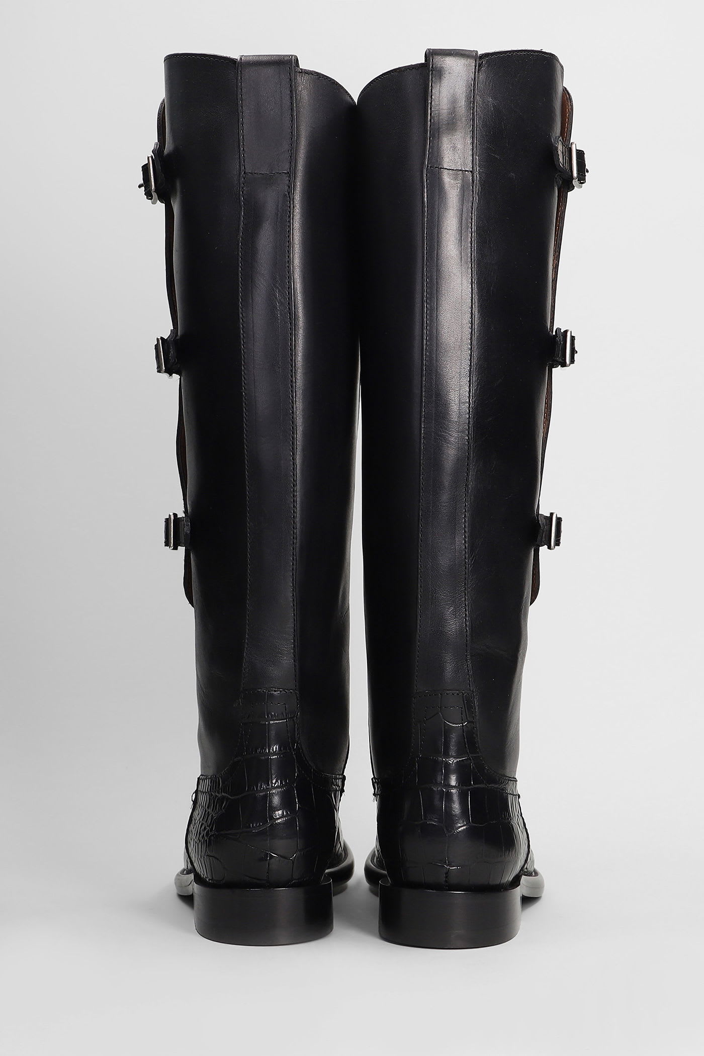 Paris Texas Montana Buckle Boot Low Heels Boots In Black Leather In Black