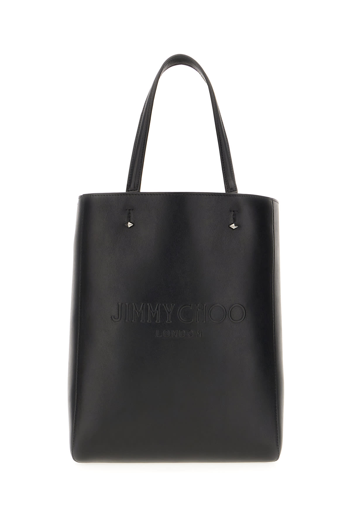 Shop Jimmy Choo Black Leather Medium Lenny Handbag In Blacksilver