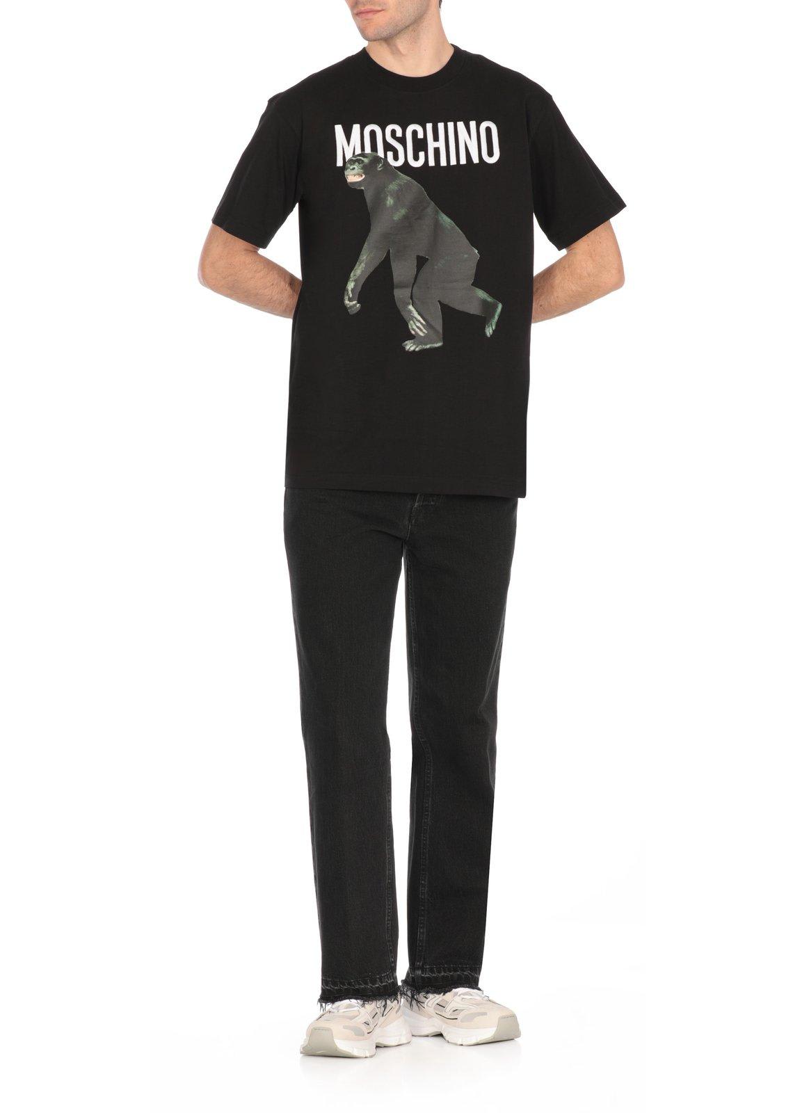 Moschino Logo Printed Crewneck T-shirt In Black