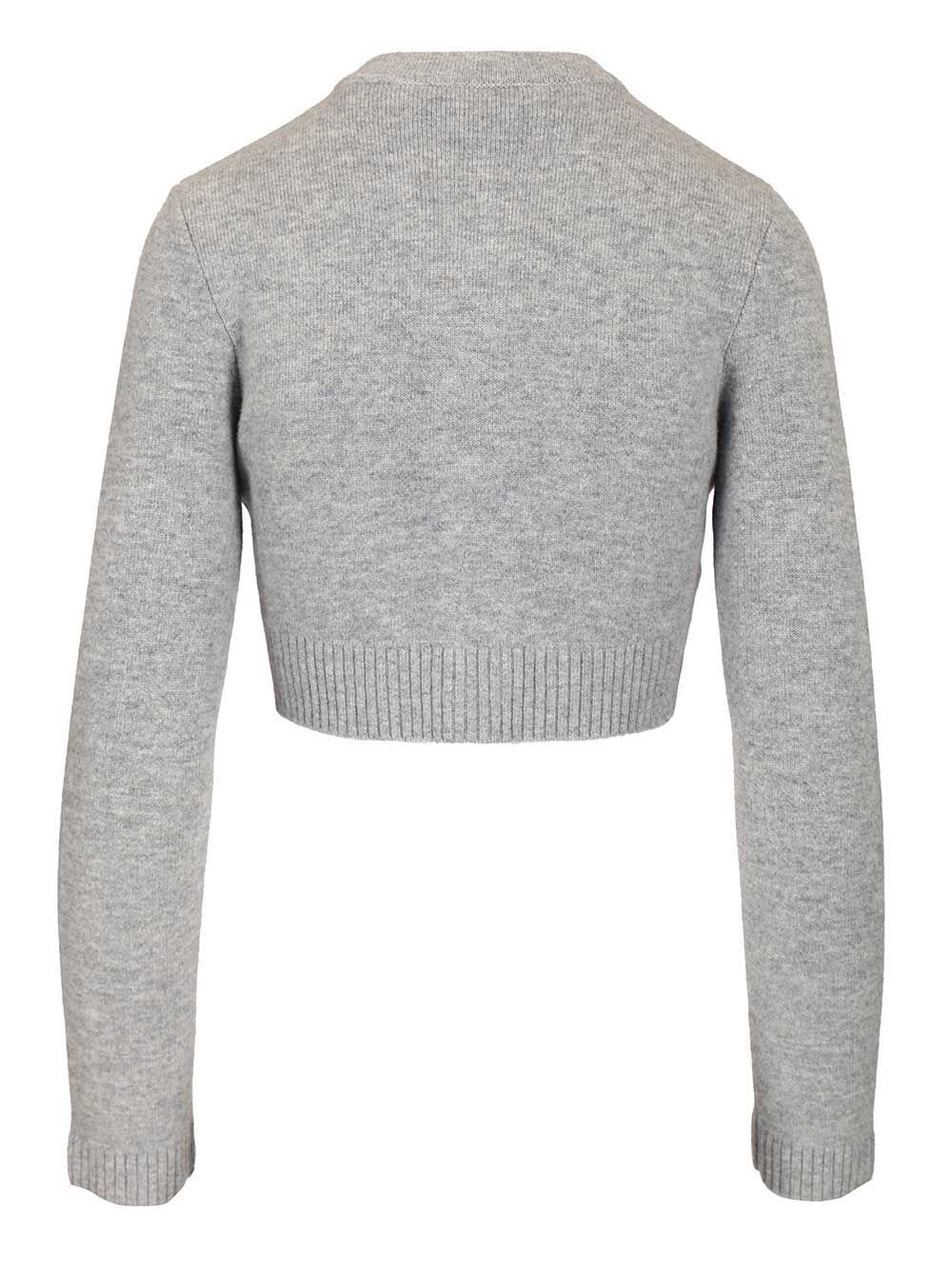 Self-portrait Cropped Gray Sweater With Decorative Buttons In Gray