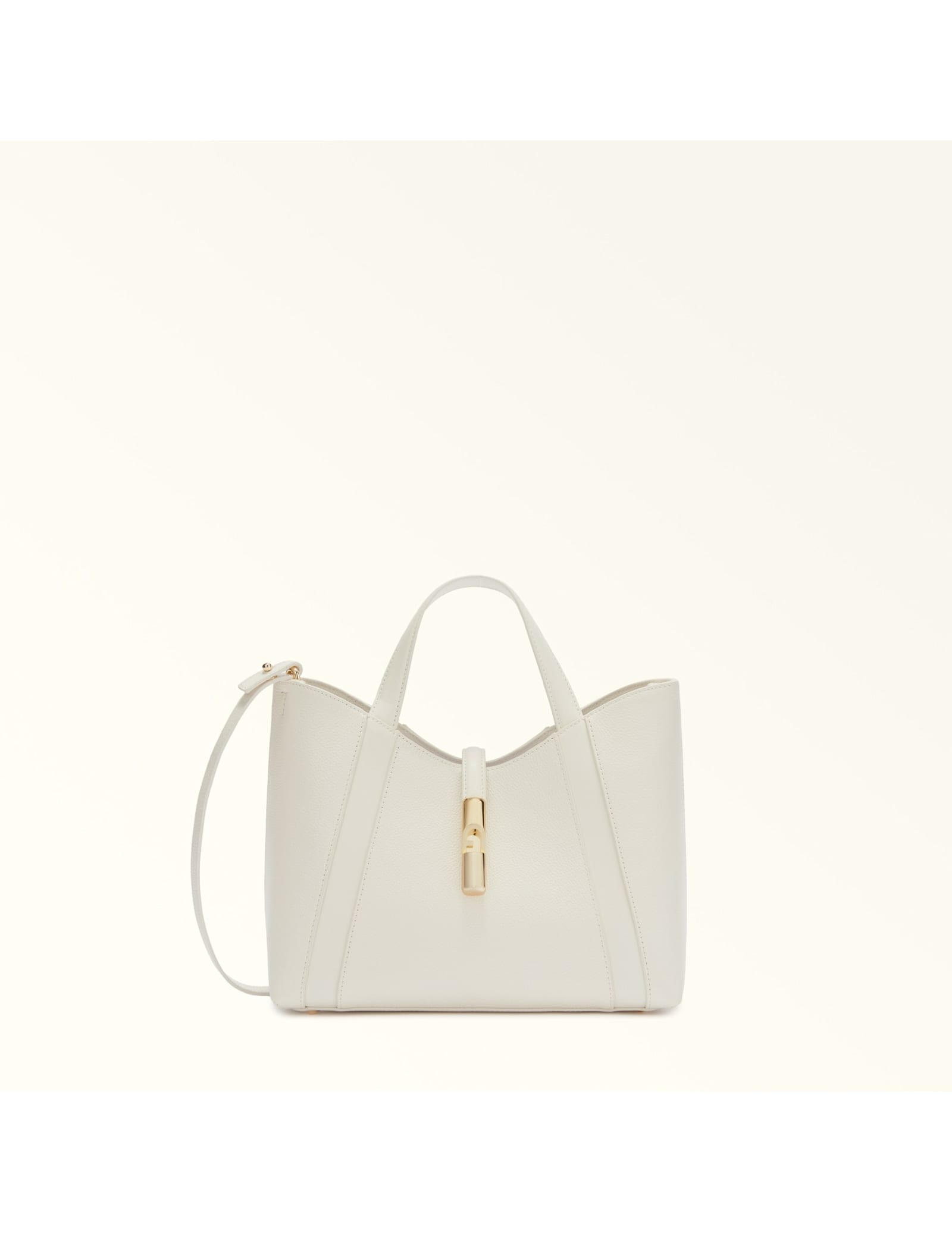 Furla Goccia S Tote Leather Handbag, Cream Color In White