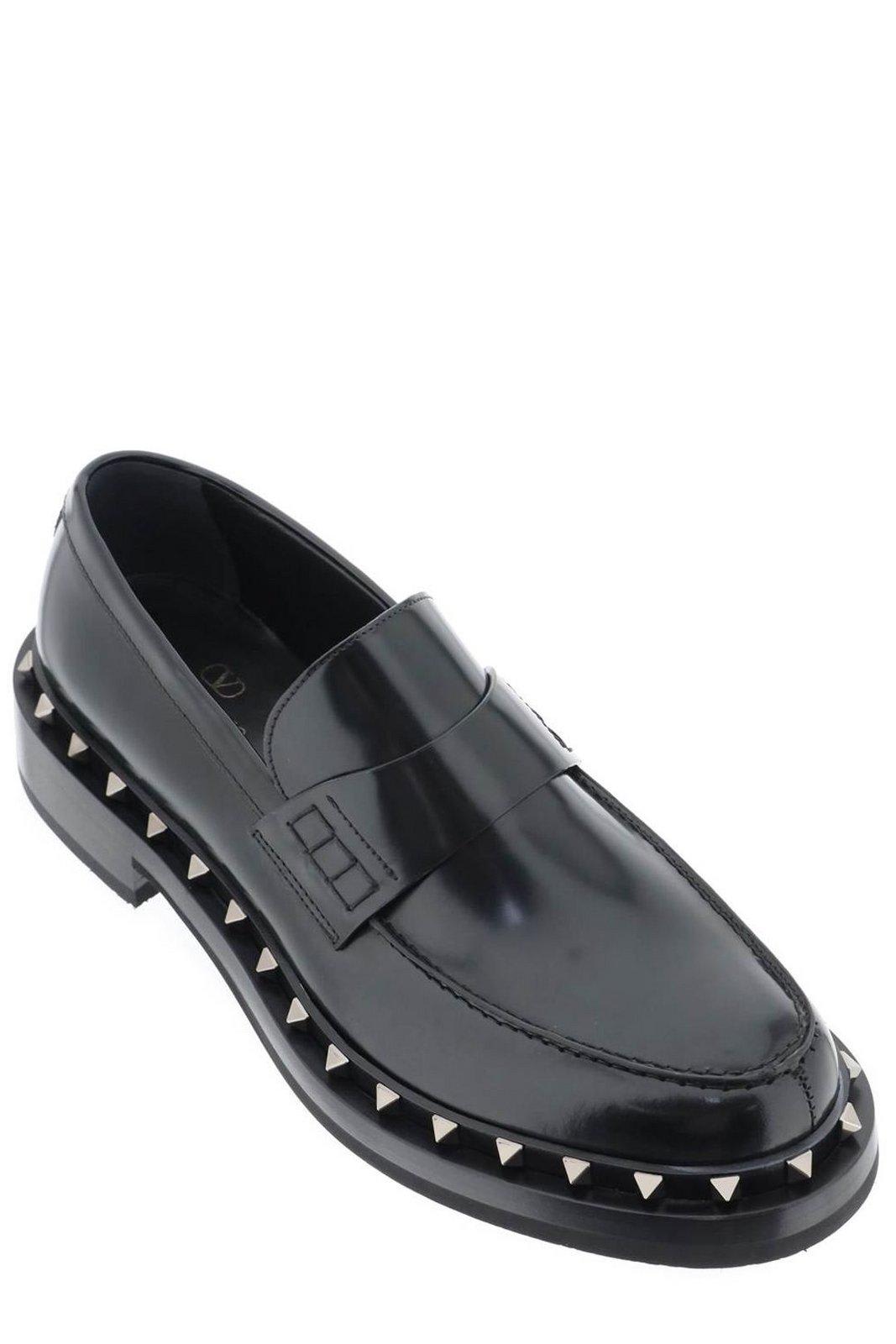 Shop Valentino Garavani Rockstud Slip-on Loafers In Nero