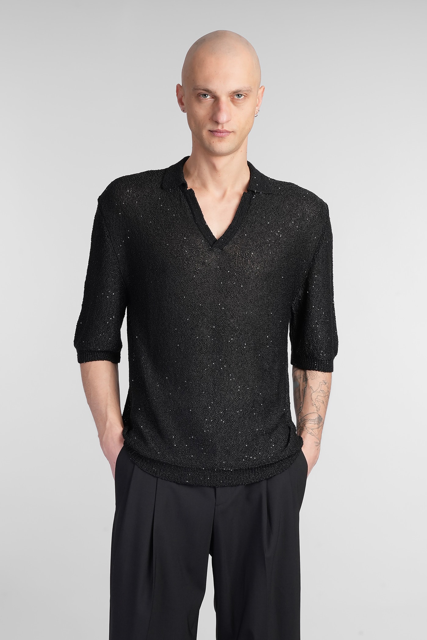 A Paper Kid Polo In Black Polyester In Black