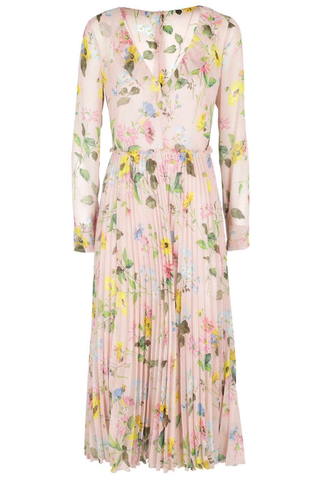 Shop Red Valentino Redvalentino Floral Printed V-neck Long-sleeved Dress In Pink