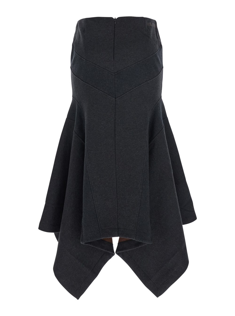 Attico Grey Midi Skirt With Logo Lettering And Handkerchief Hem In Cotton Woman In Gray