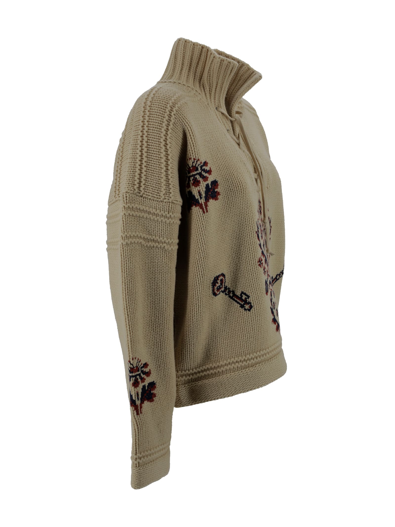 Etro Knitwear High Collar Intricate Embroidery In Brown