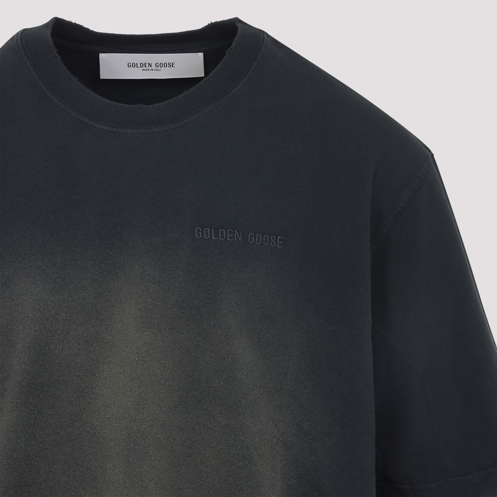Golden Goose Washed Black Embroidered Logo T-shirt In Black