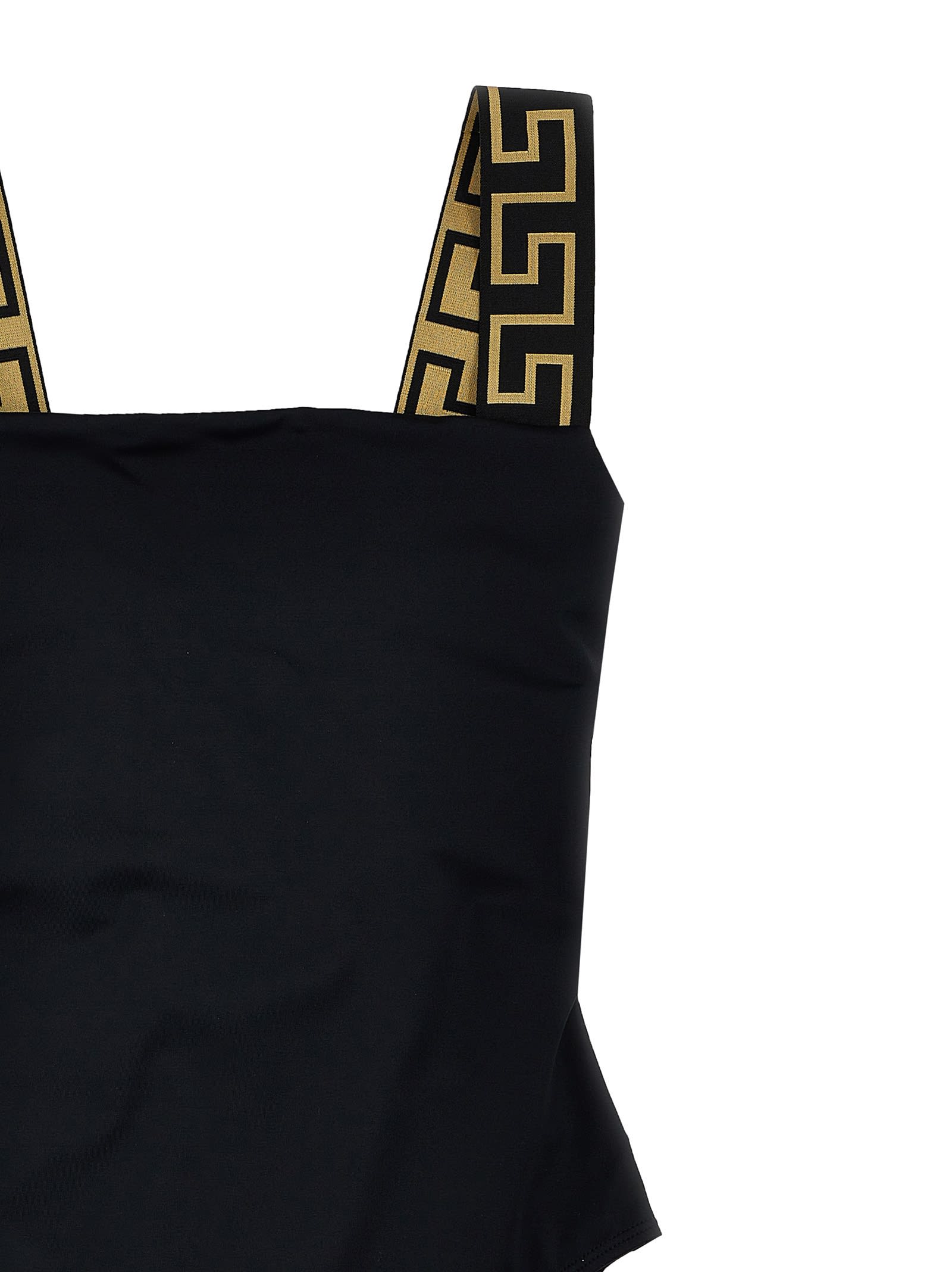 Shop Versace Greca One-piece Swimsuit In Black