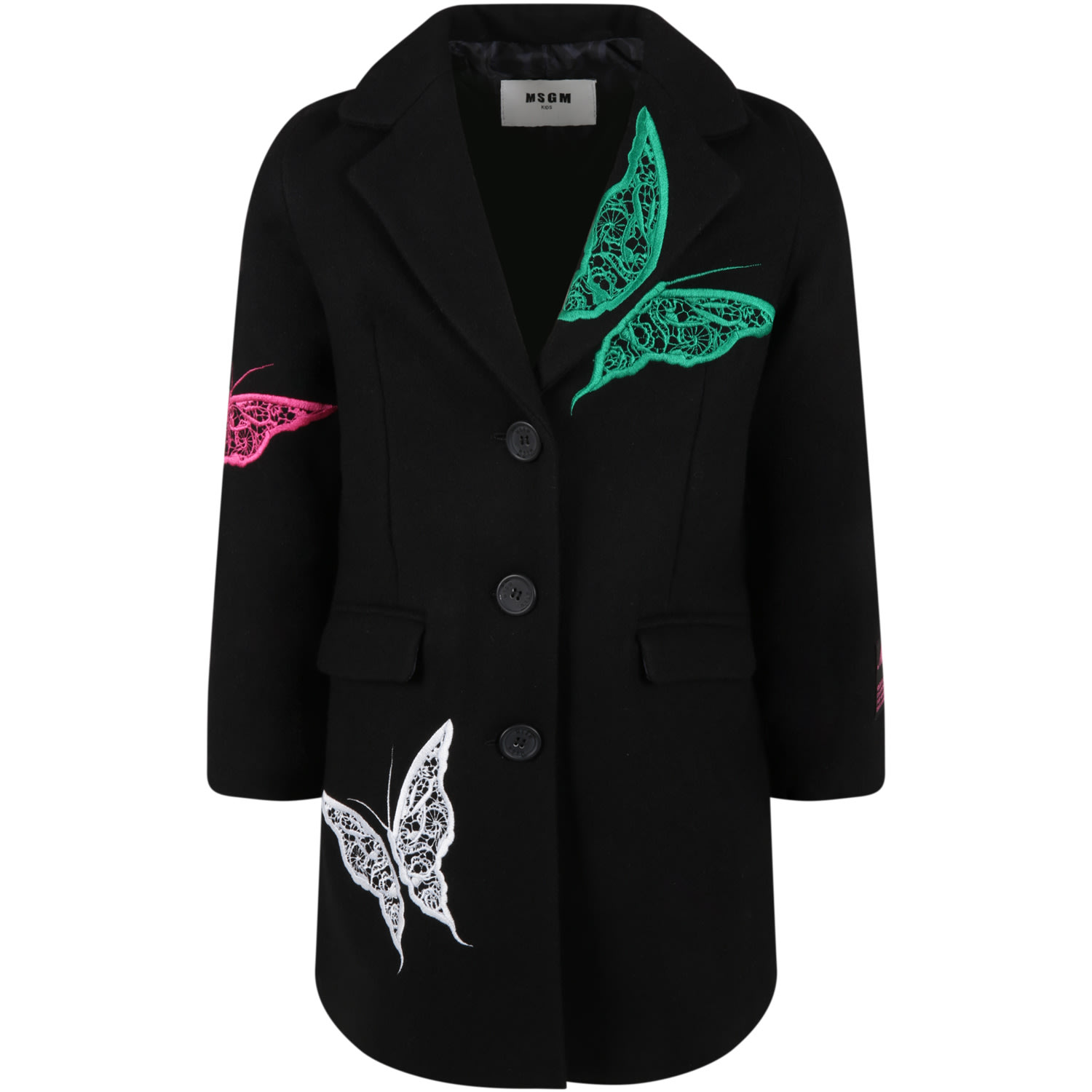 MSGM Black Coat For Girl Wth Butterflies