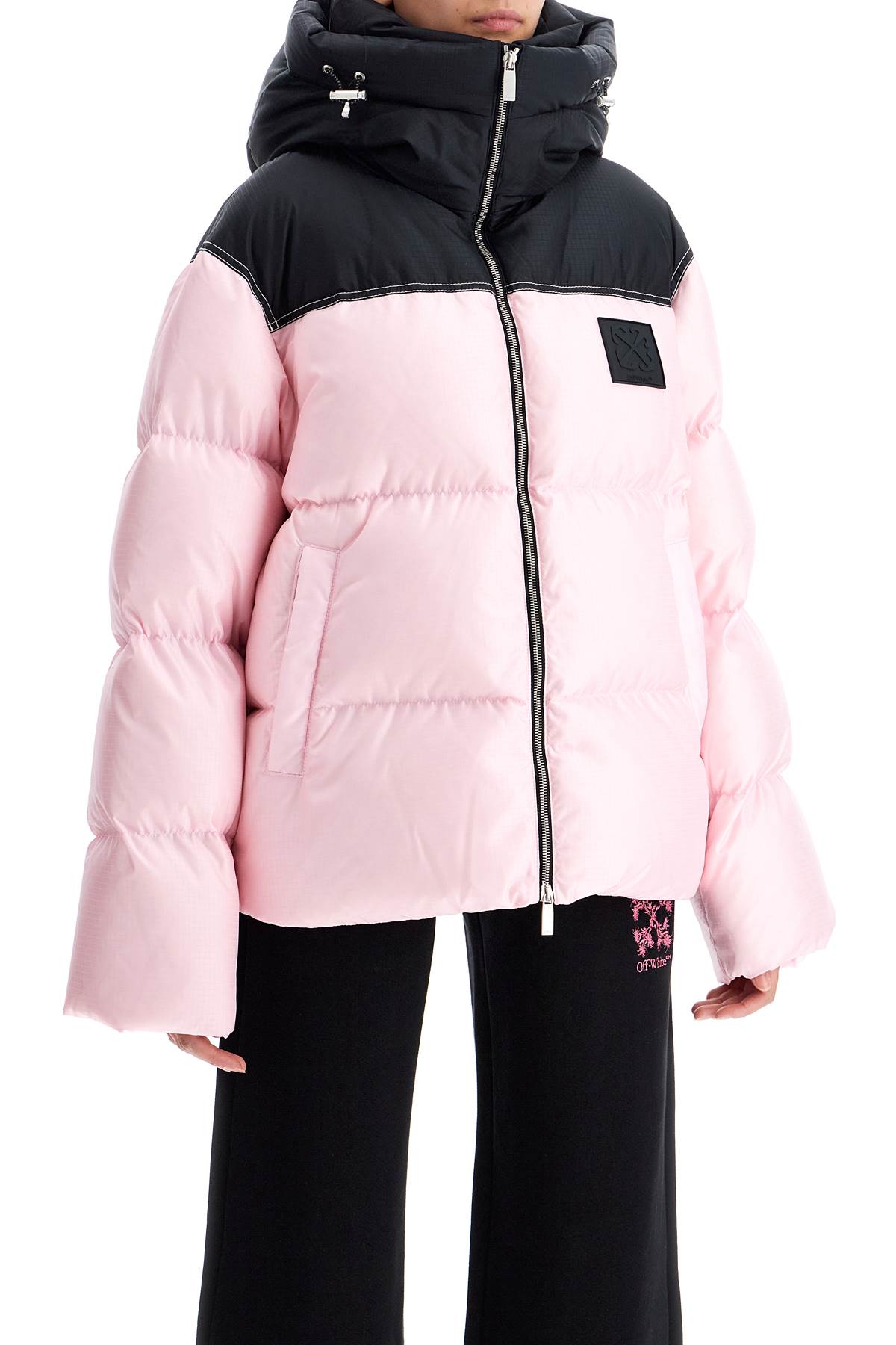 Shop Off-white Oversized Down Jacket With In Chalk Pink - Black (pink)