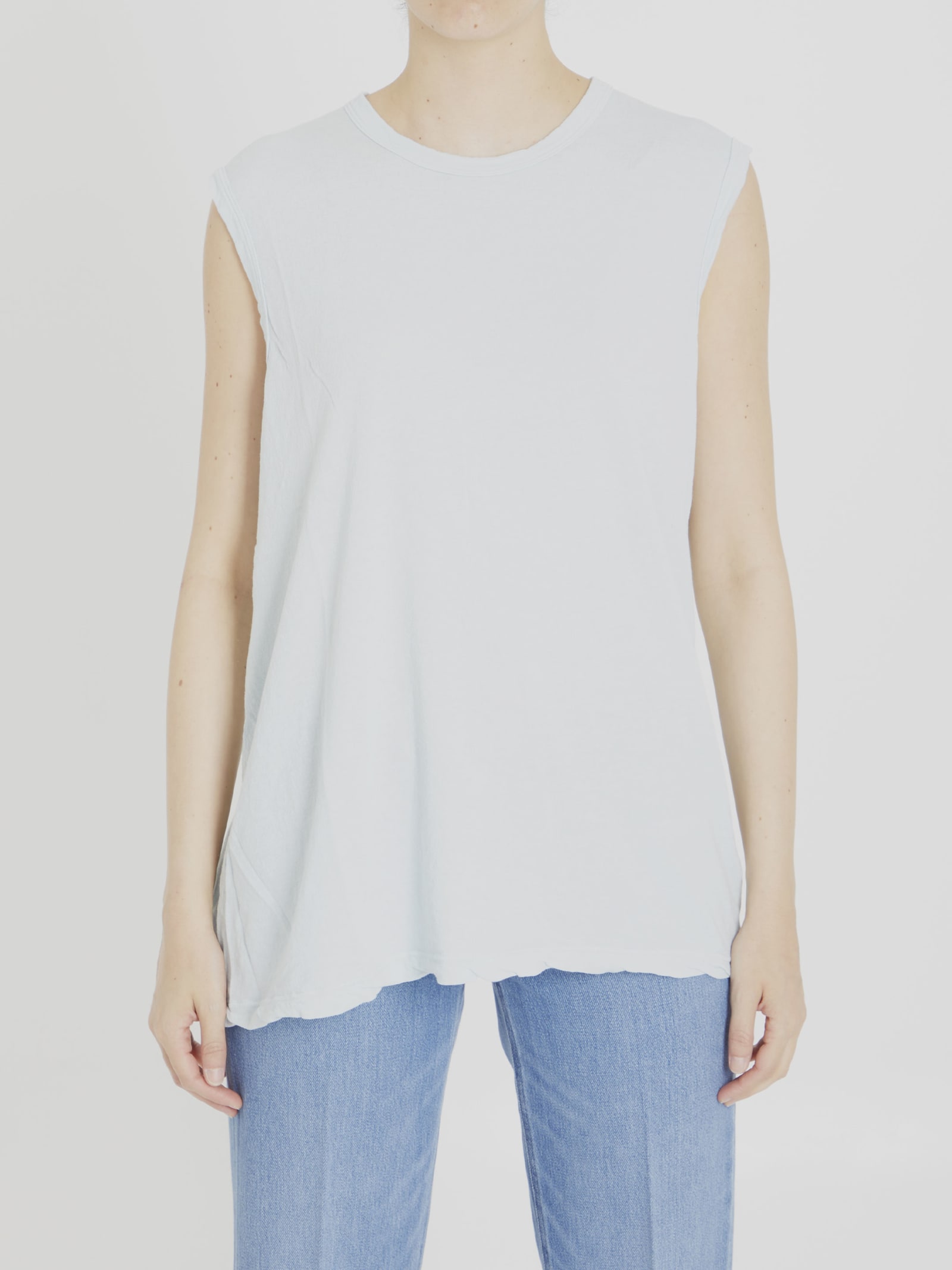 Shop James Perse Cotton Sleeveless T-shirt In Turquoise