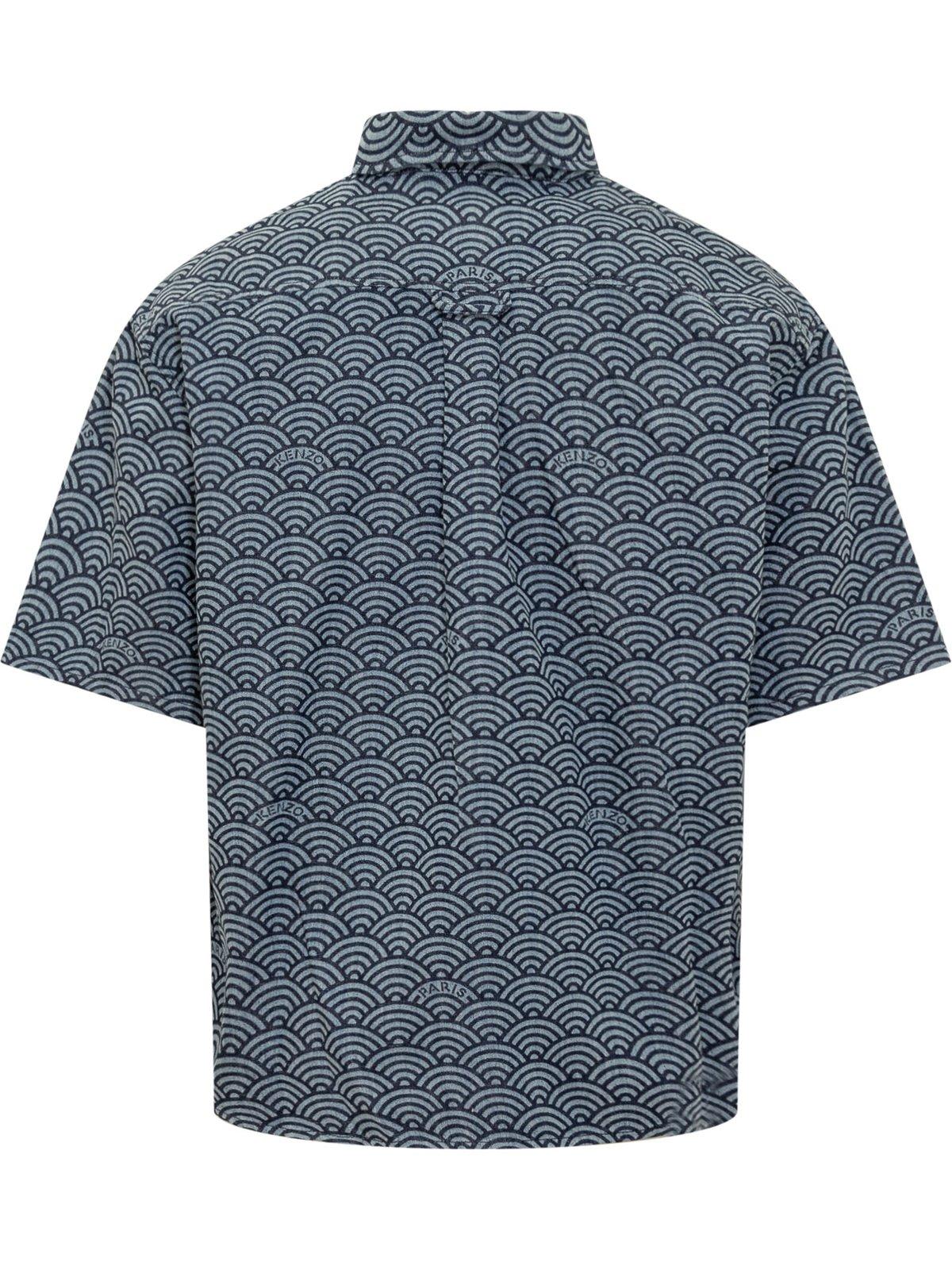 Shop Kenzo Seigaiha Short Sleeved Denim Shirt In Dm Rinse Blue Denim