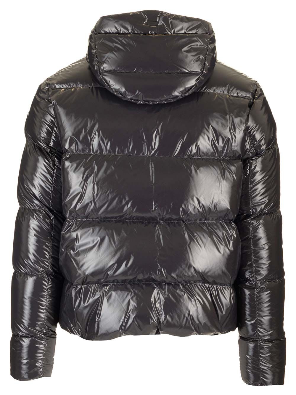 Herno Glossy Bomber Jacket With Hood And Elastic Cuffs In Gray