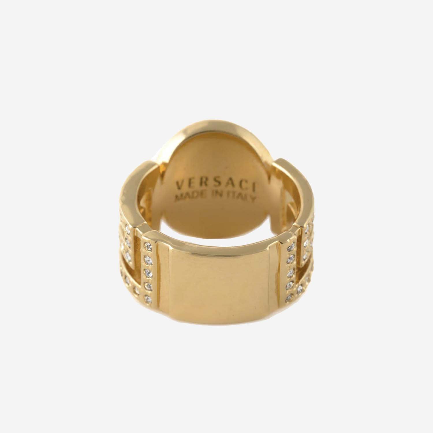 Shop Versace La Medusa Ring With Crystals In Golden