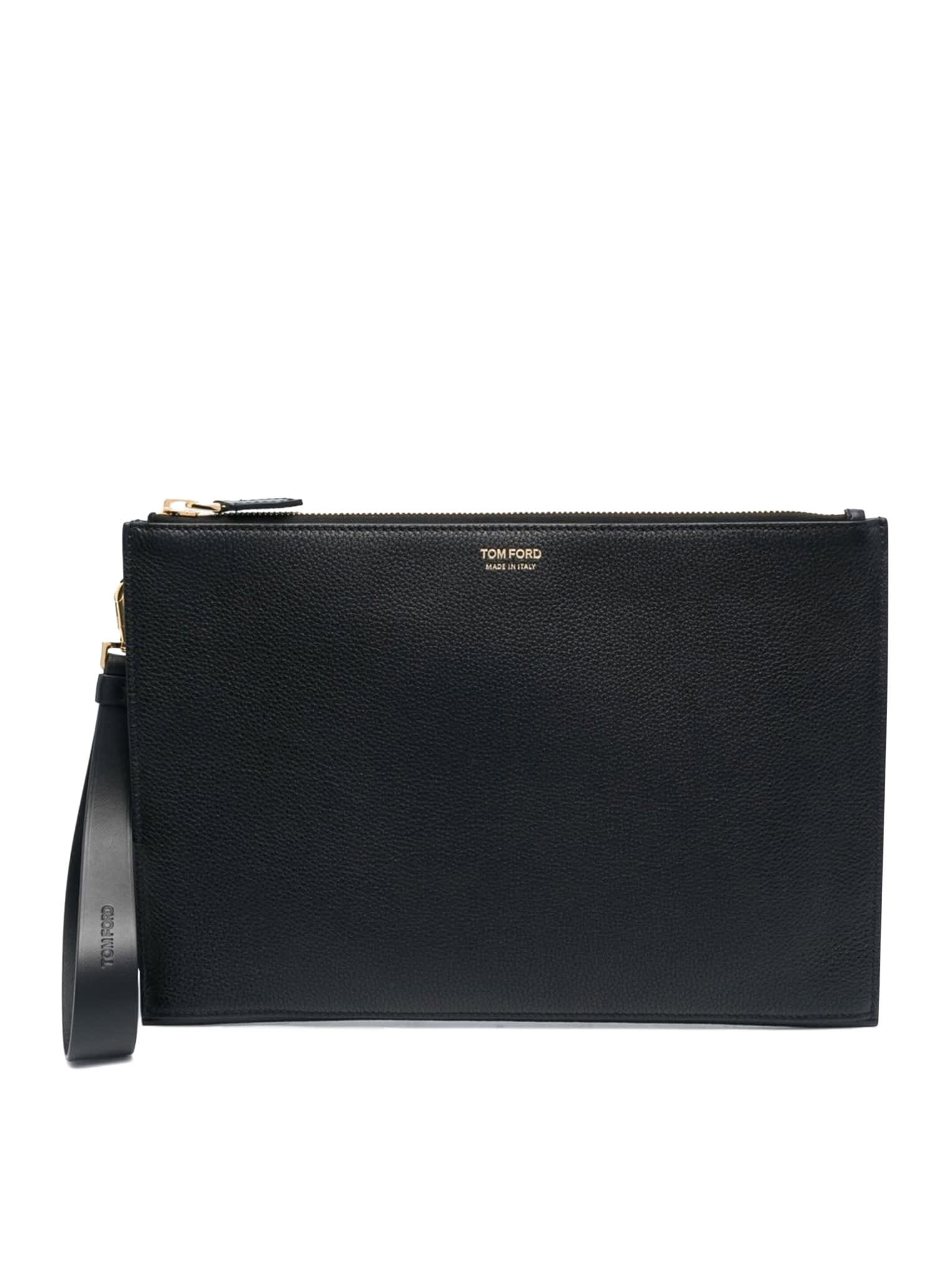 Shop Tom Ford Leather Flat Pouch In Black