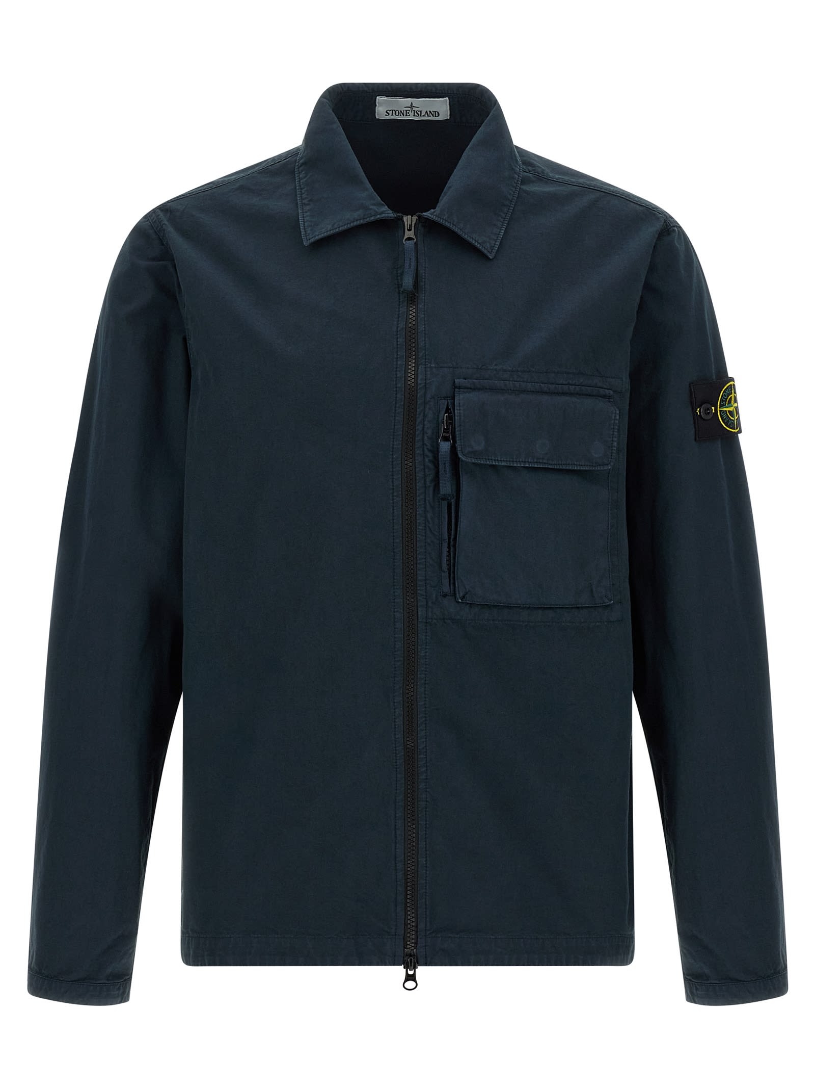 Stone Island Comfortable Overshirt With Overlapping Pockets On The Chest In Blue