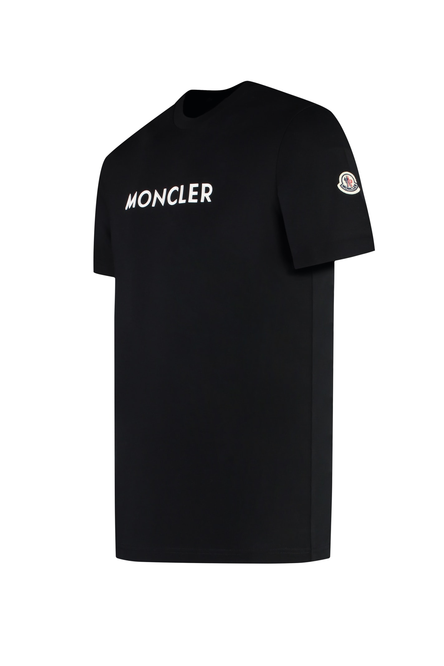 Shop Moncler Logo Cotton T-shirt In Black