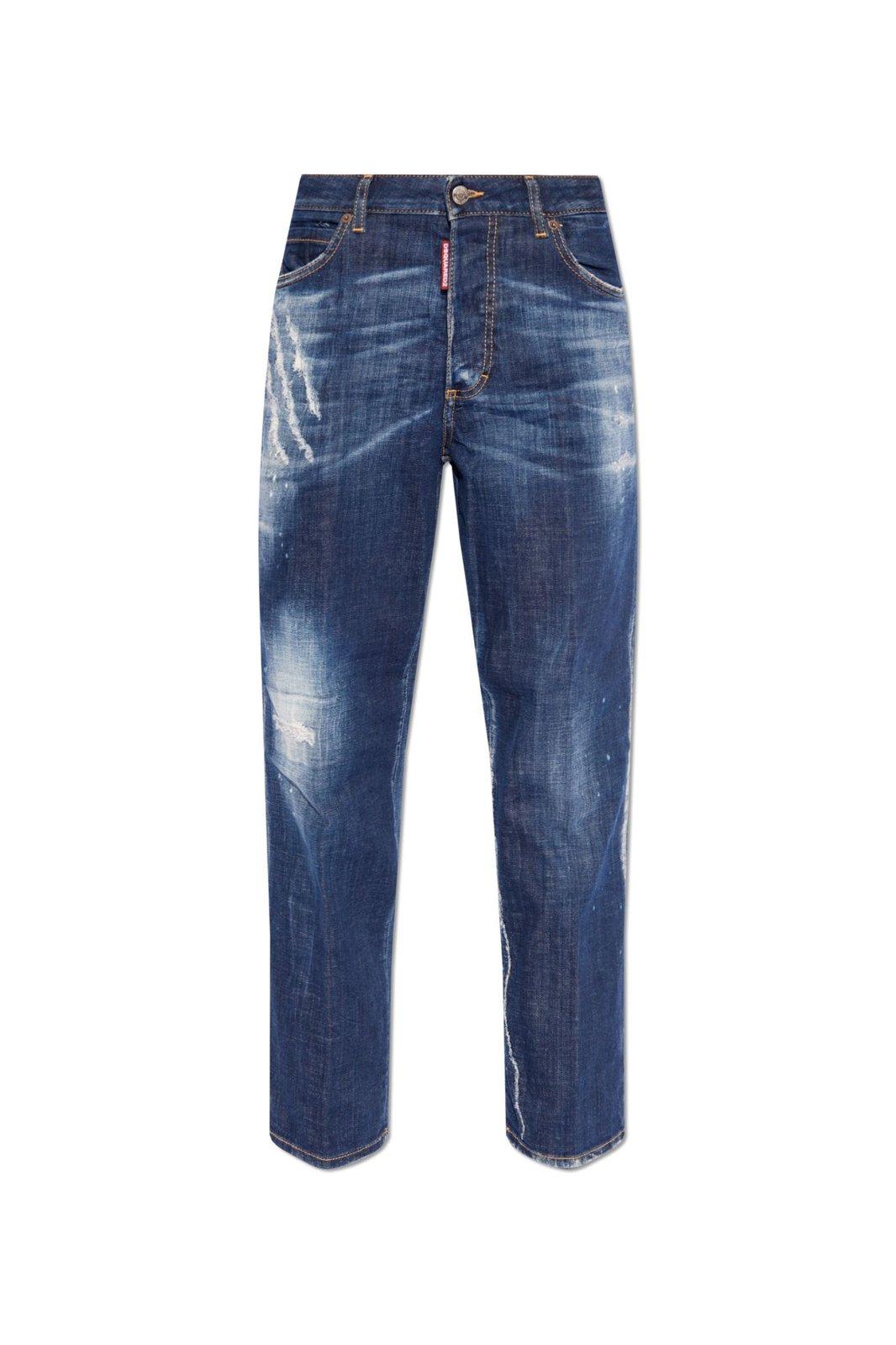 Distressed Straight-leg Jeans